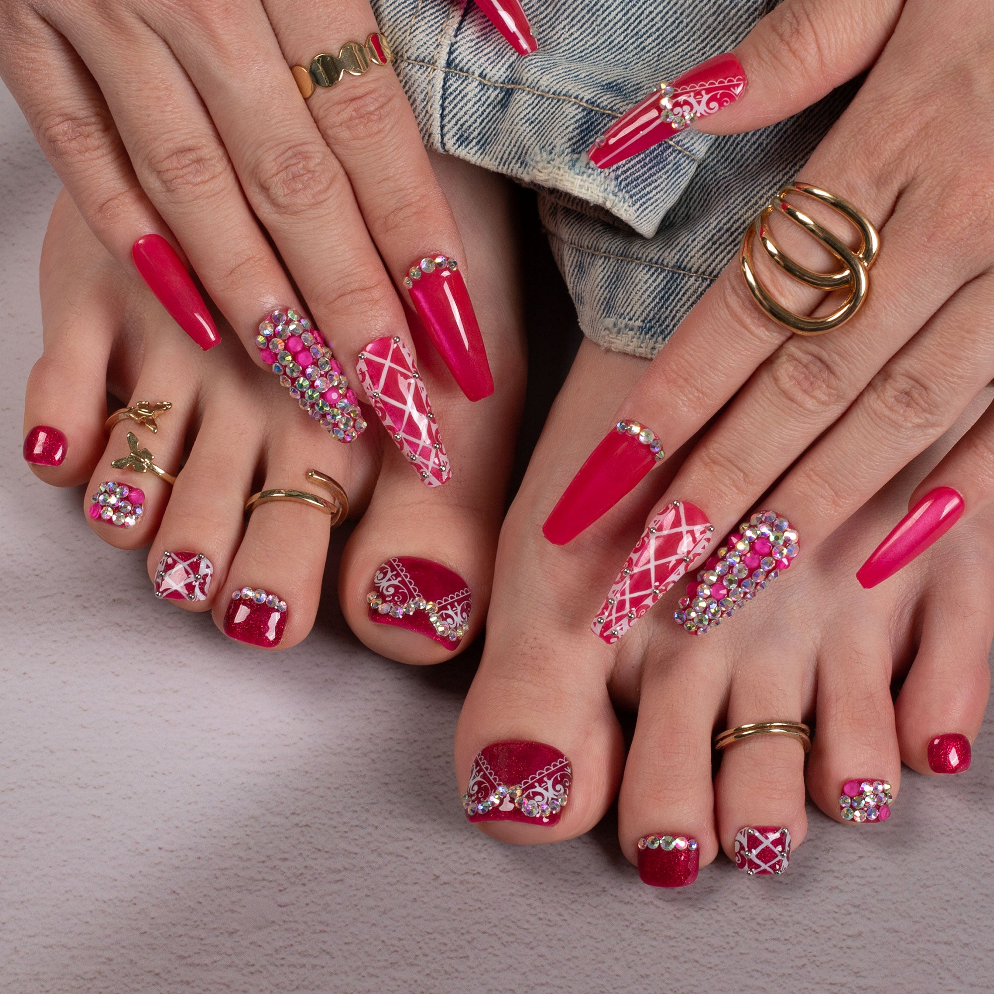 Rose Whispers Combo Set Handmade Nails H158+T158