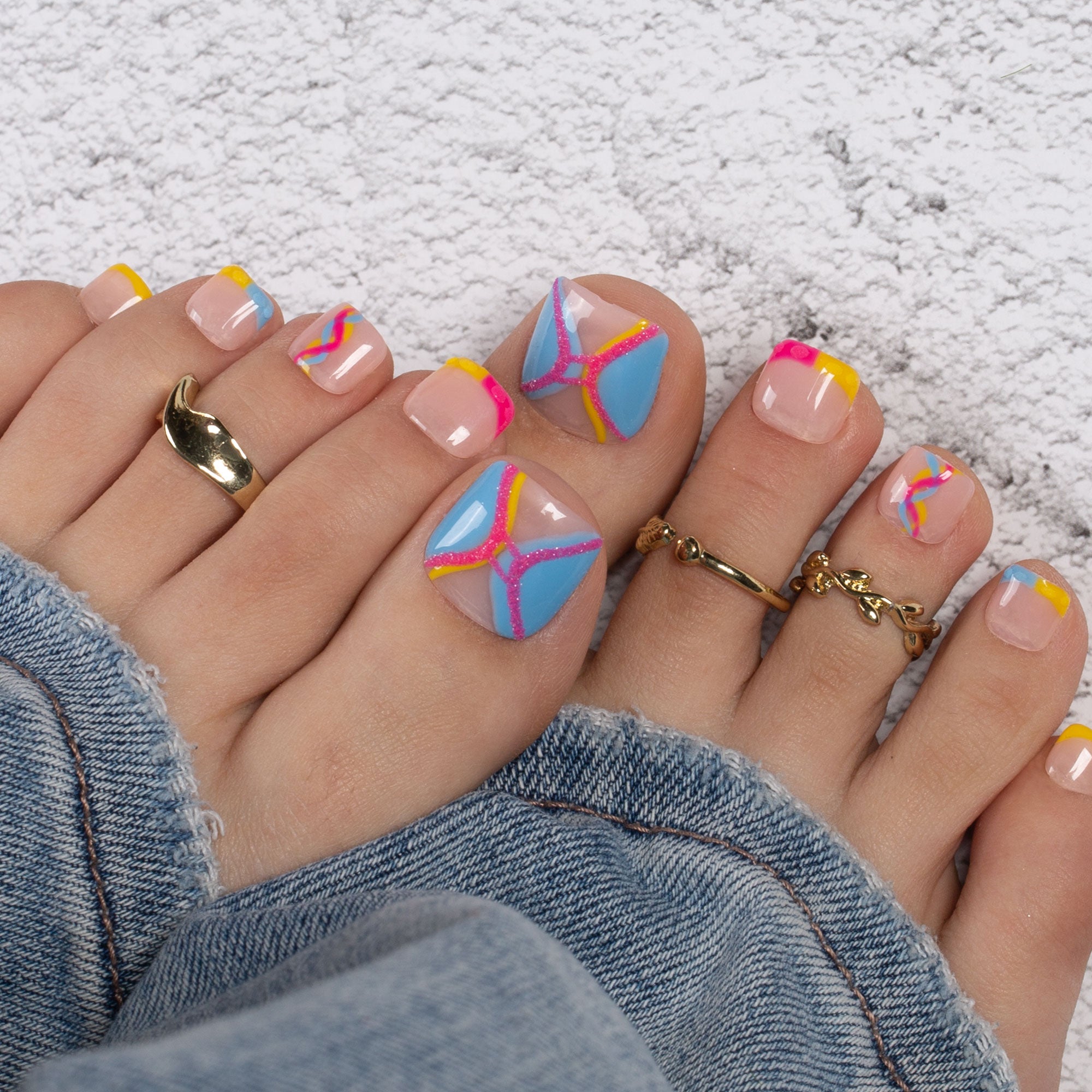 Gemini French Tip T172 Toe Nails- 20Pcs Free Size