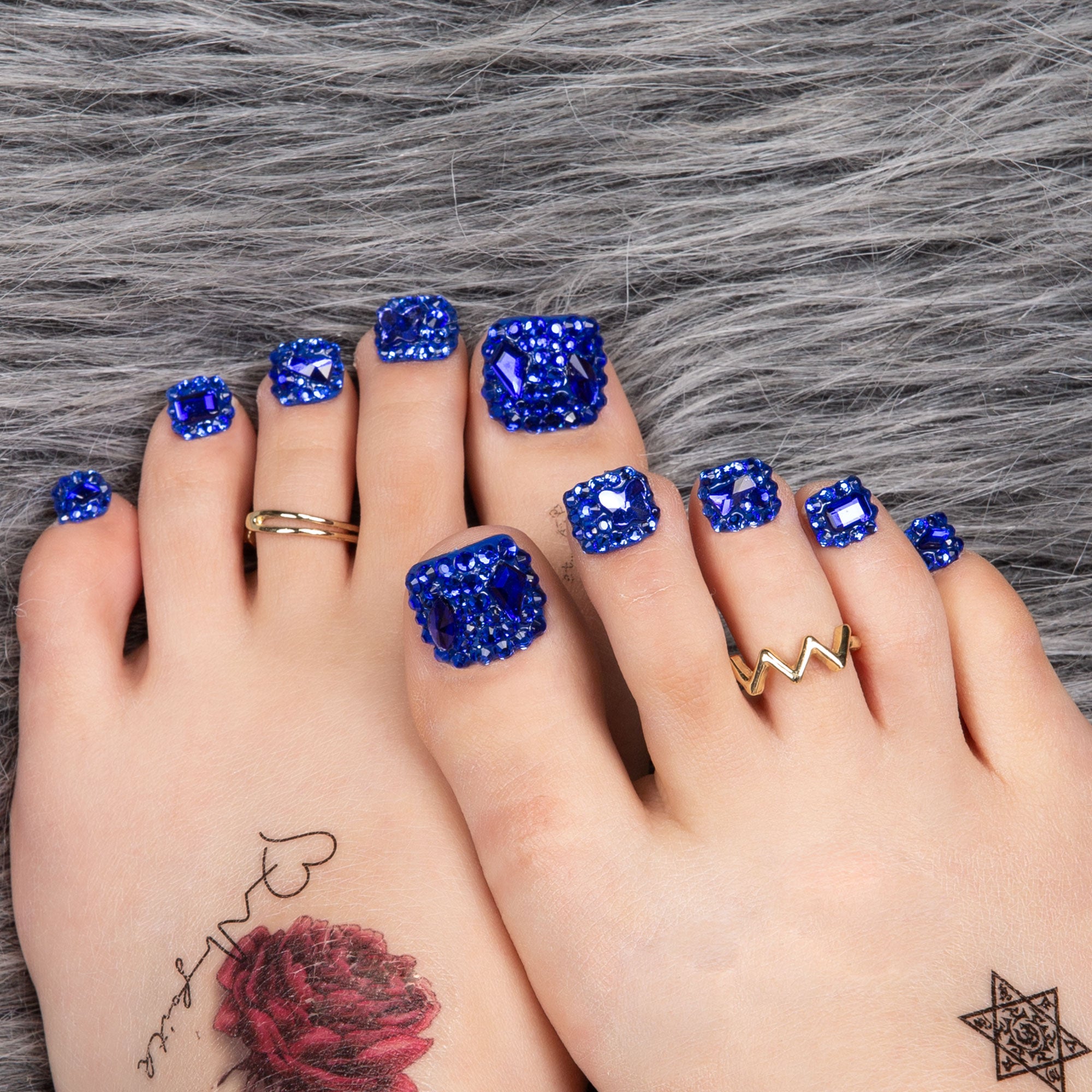 Deep Sea Classic Rhinestone T75 Toe Nails- 20Pcs Free Size