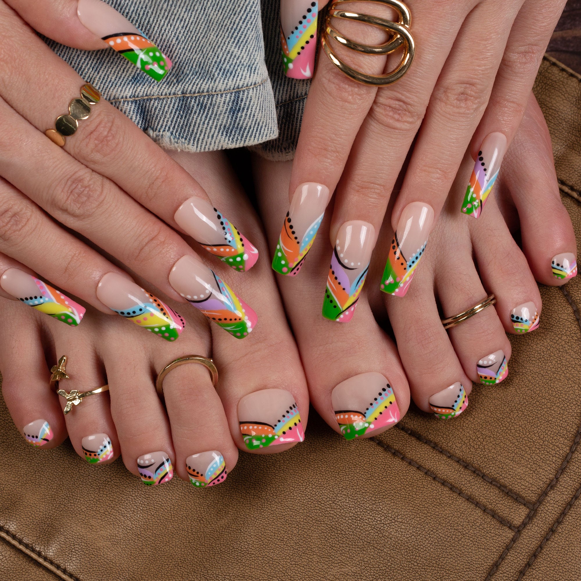 Rainbow Rhapsody Combo Set Handmade Nails H472+T472