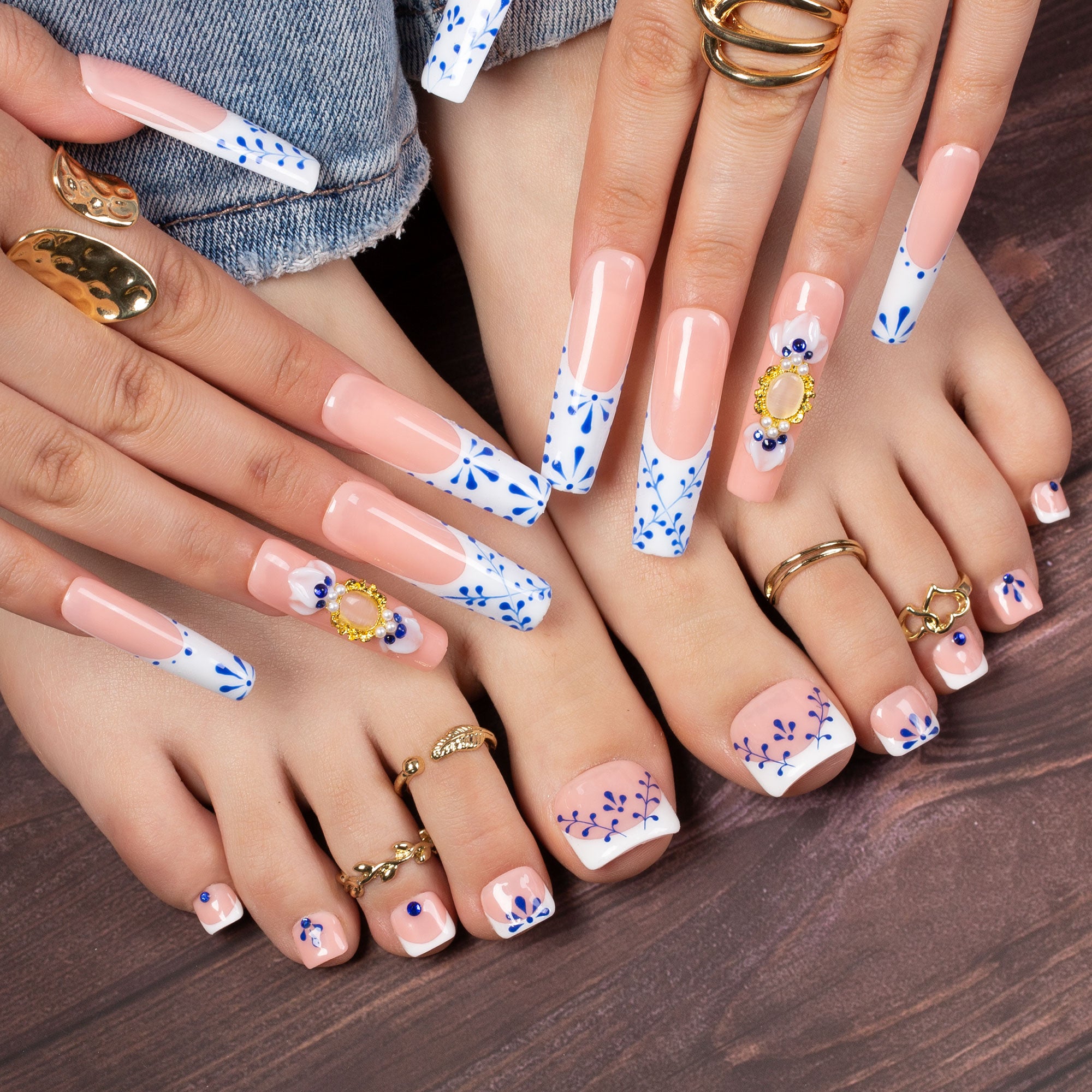 Porcelain Blue Combo Set Handmade Nails H273+T273
