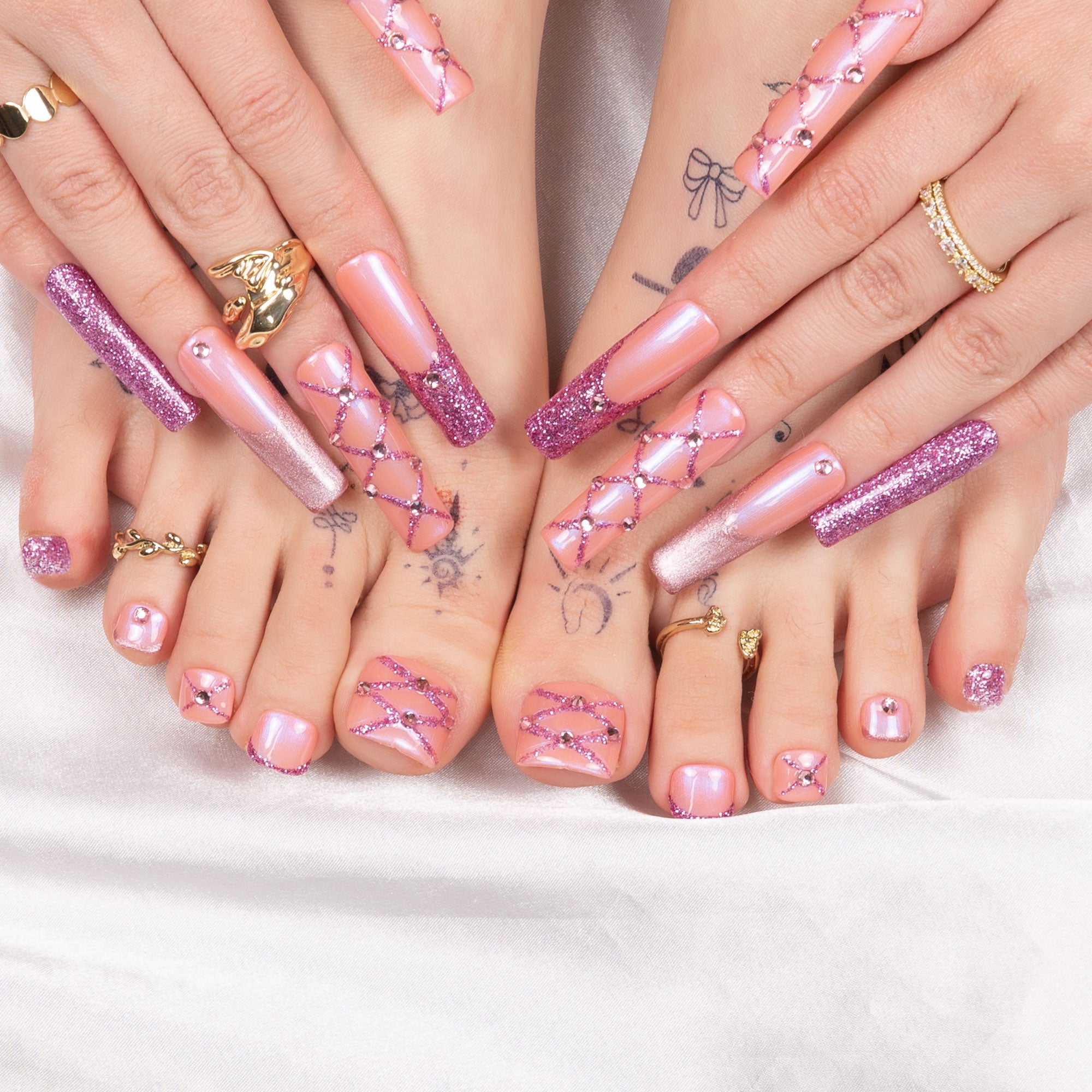 Pink Mermaid Combo Set Handmade Nails H33+T33