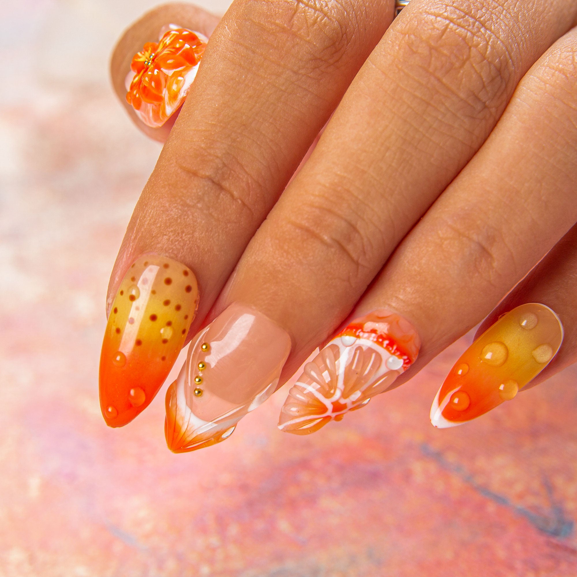 Holy Hibiscus Handmade Almond Nails H546 RTS