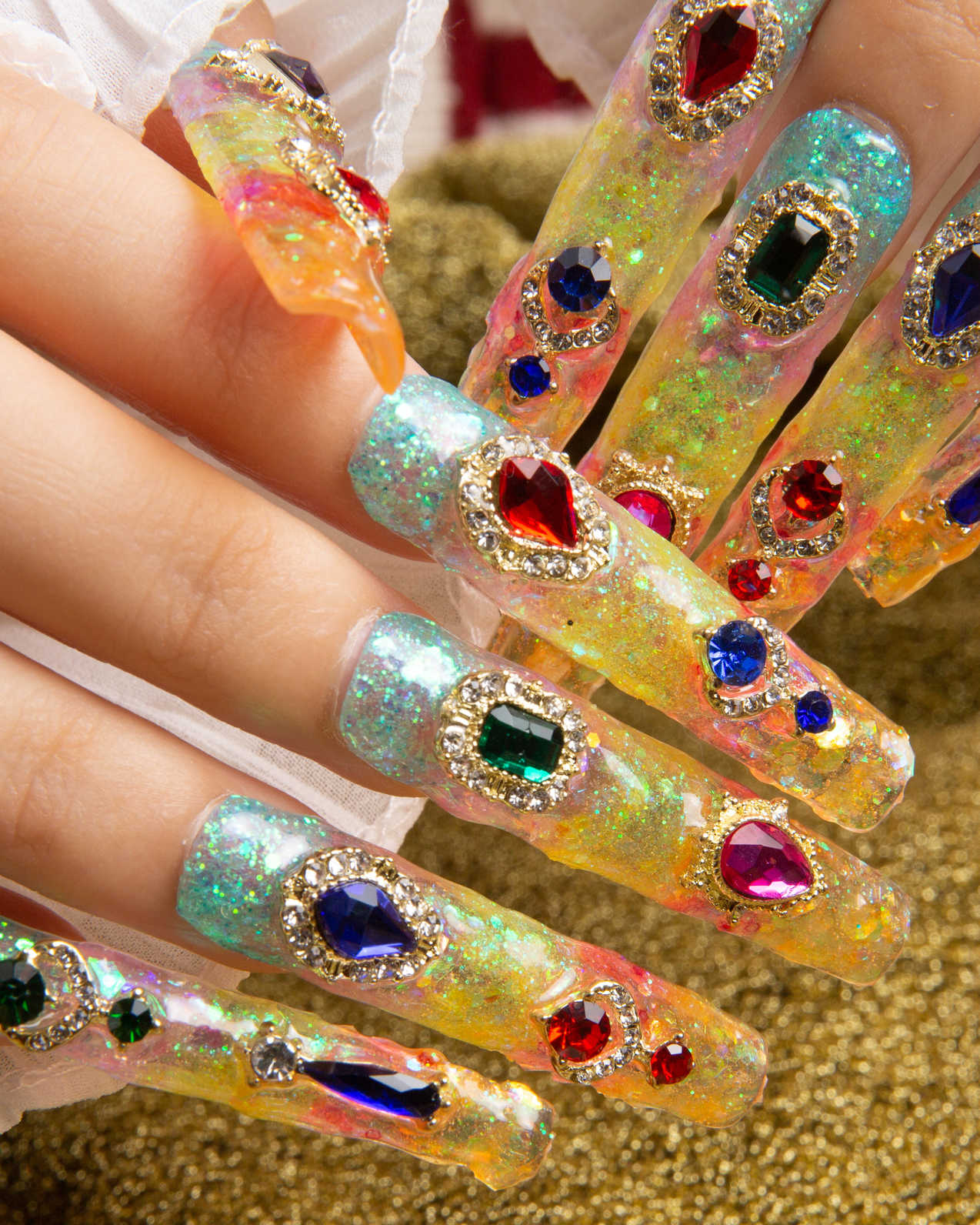 colorful rhinestone press on nail