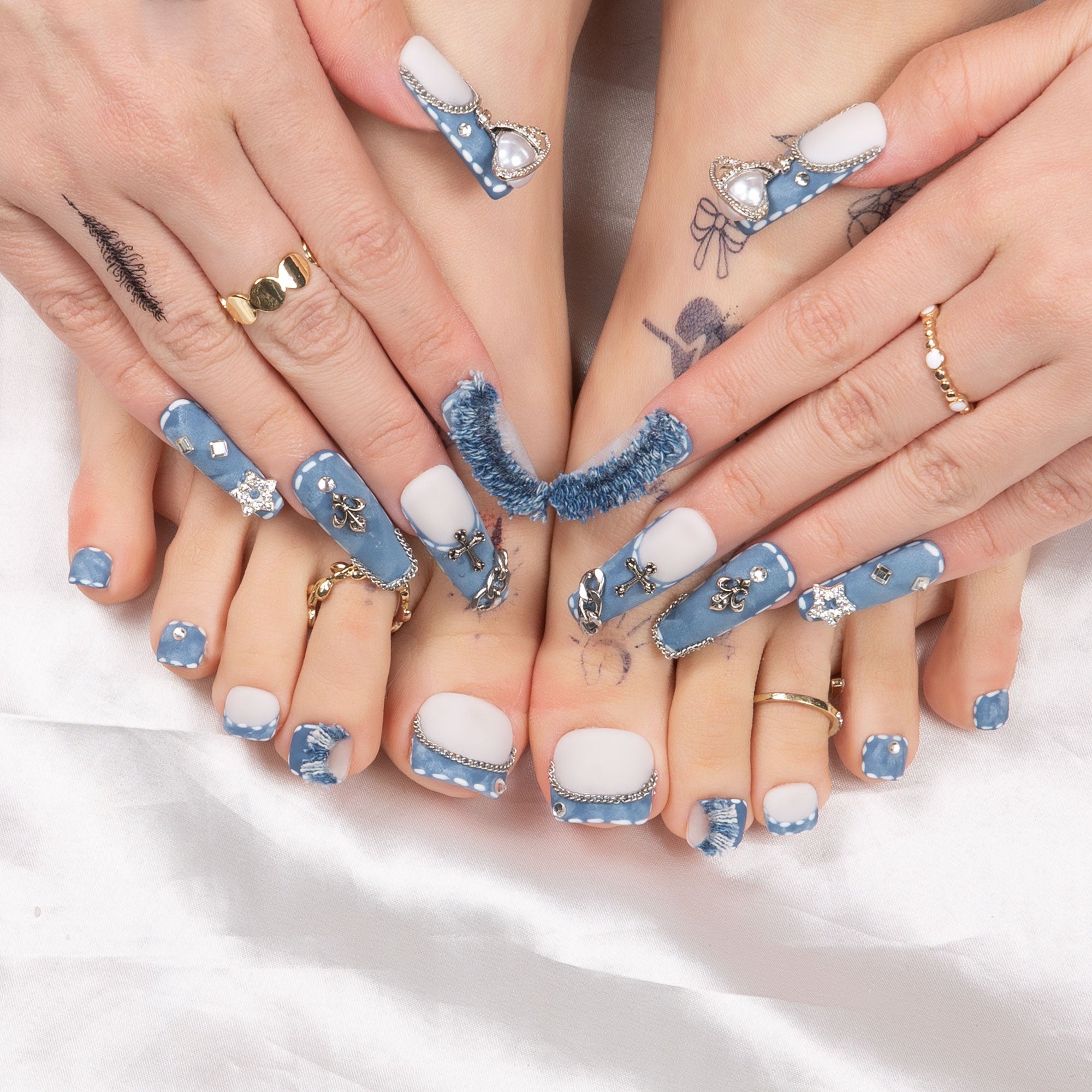 The Street Dancer Blue French Combo Set Handmade Nails H61+T61