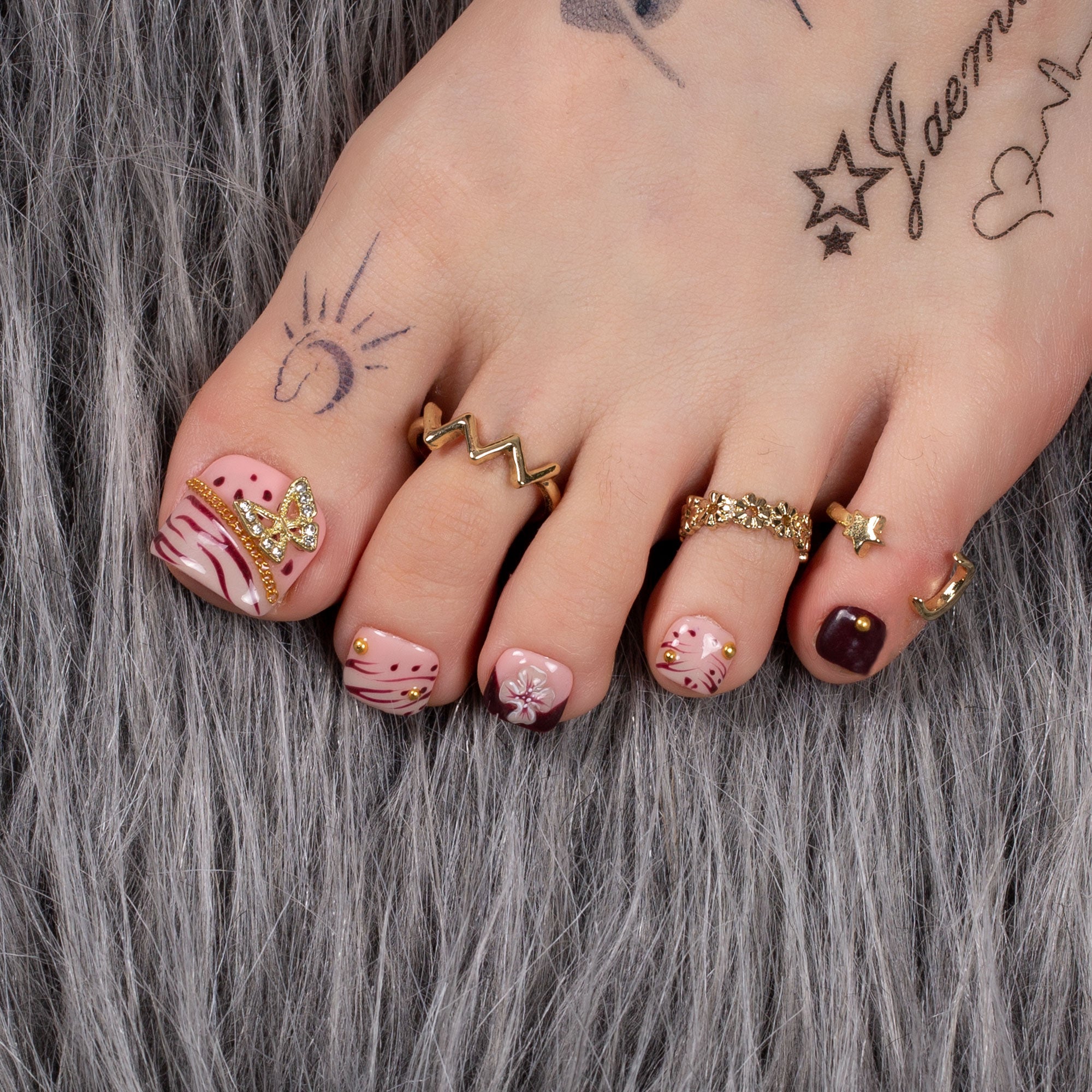 Mystic Garden T329 Toe Nails- 20Pcs Free Size