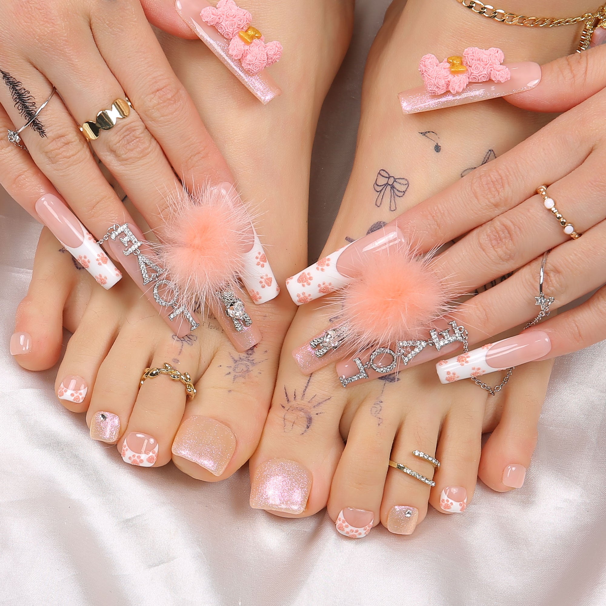 Rose Bear Combo Set Handmade Nails H251+T251