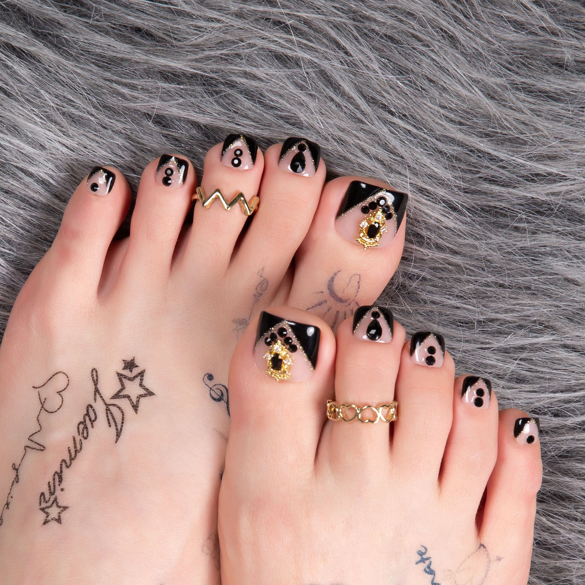 Obsidian Palace Black French Tip T165 Toe Nails- 20Pcs Free Size