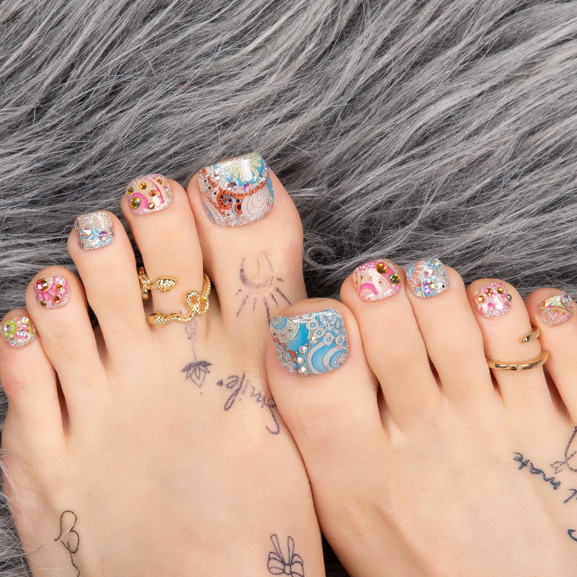 Boho Rhapsody T57 Toe Nails- 20Pcs Free Size