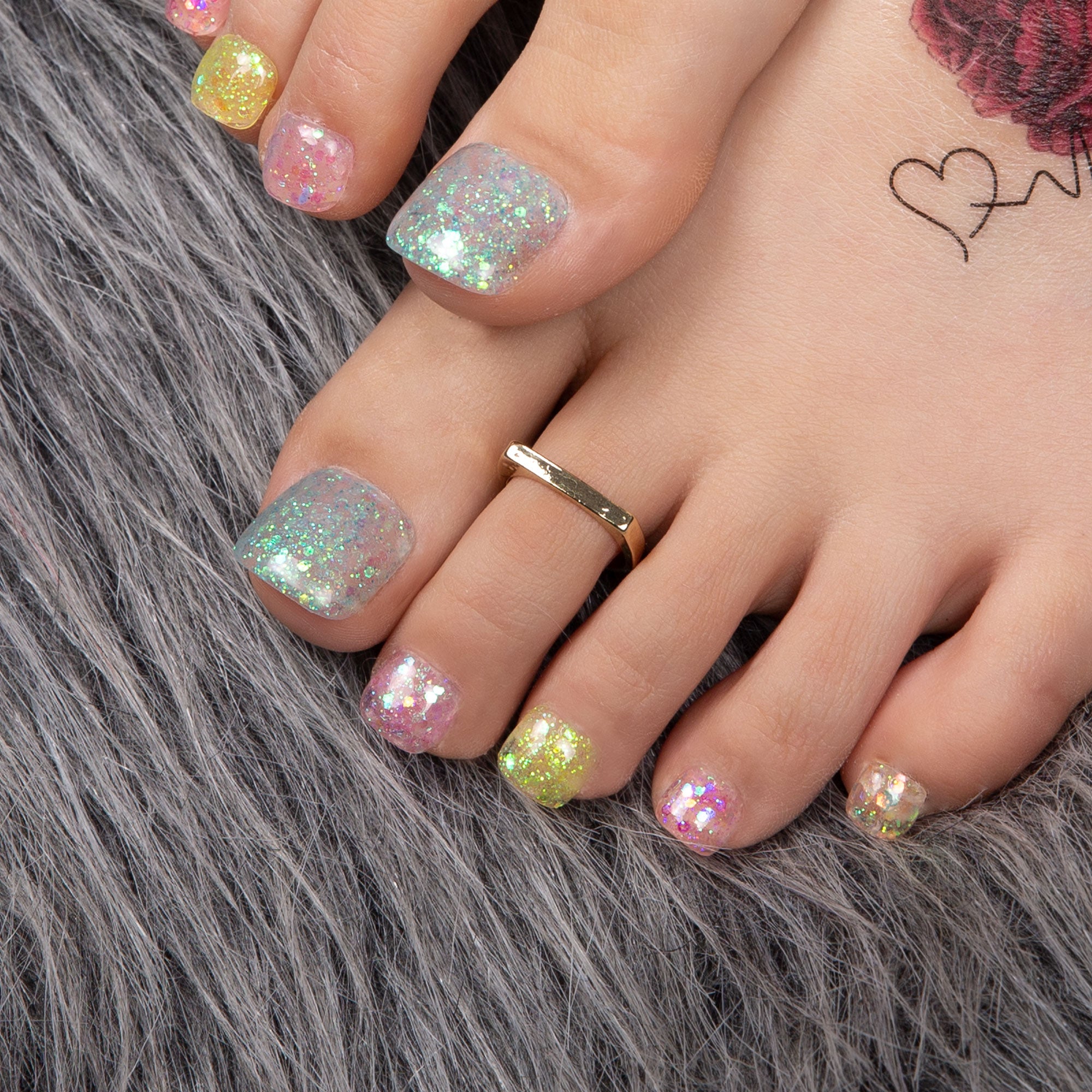 Coral Dream Rhinestone T59 Toe Nails- 20Pcs Free Size