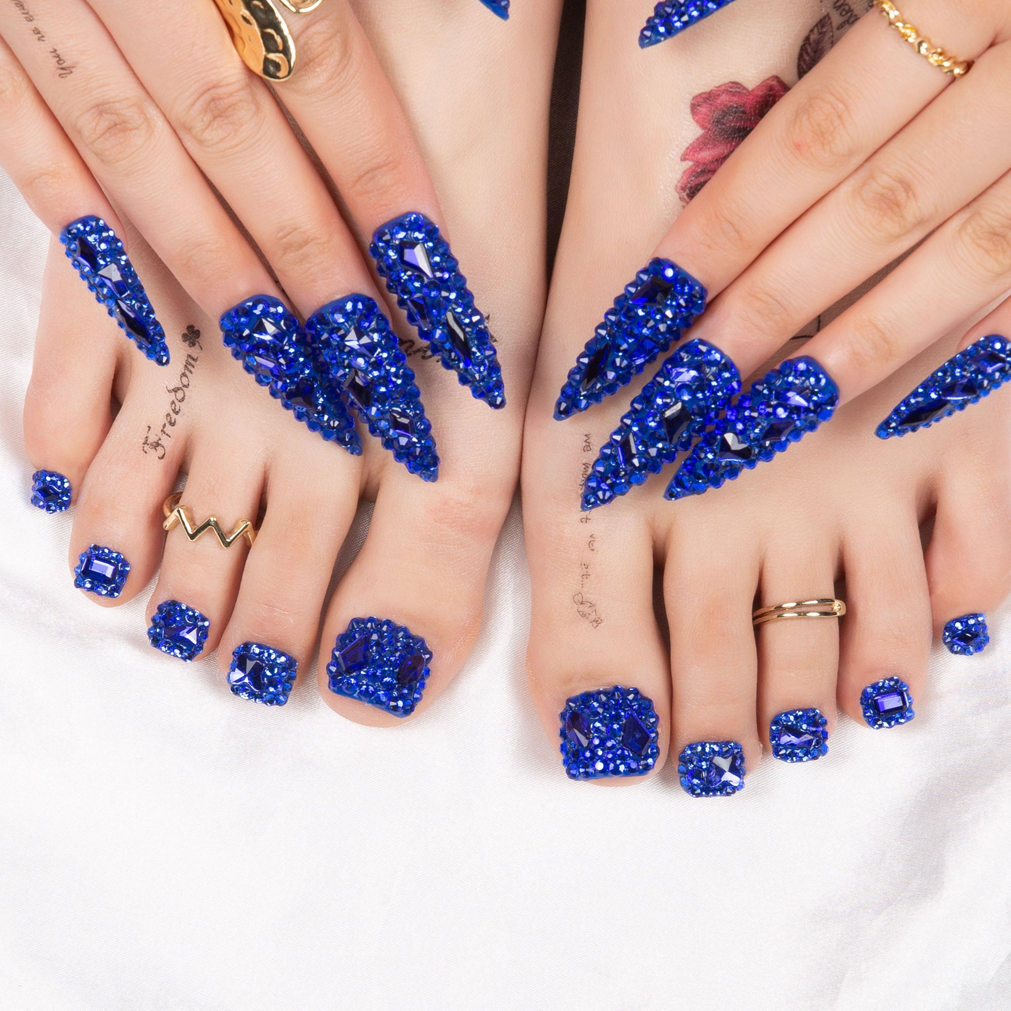 Deep Sea Classic Rhinestone Combo Set Handmade Nails H75+T75