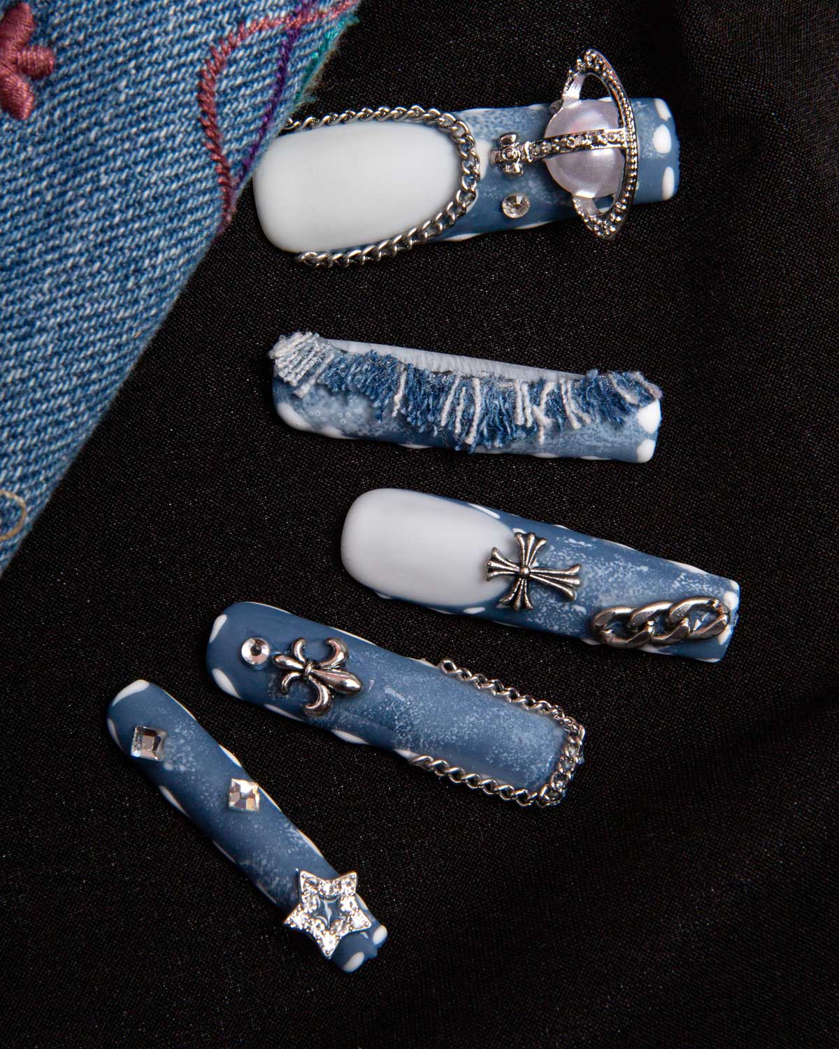 The Street Dancer Blue French Tip Handmade Nails 24pcs H61
