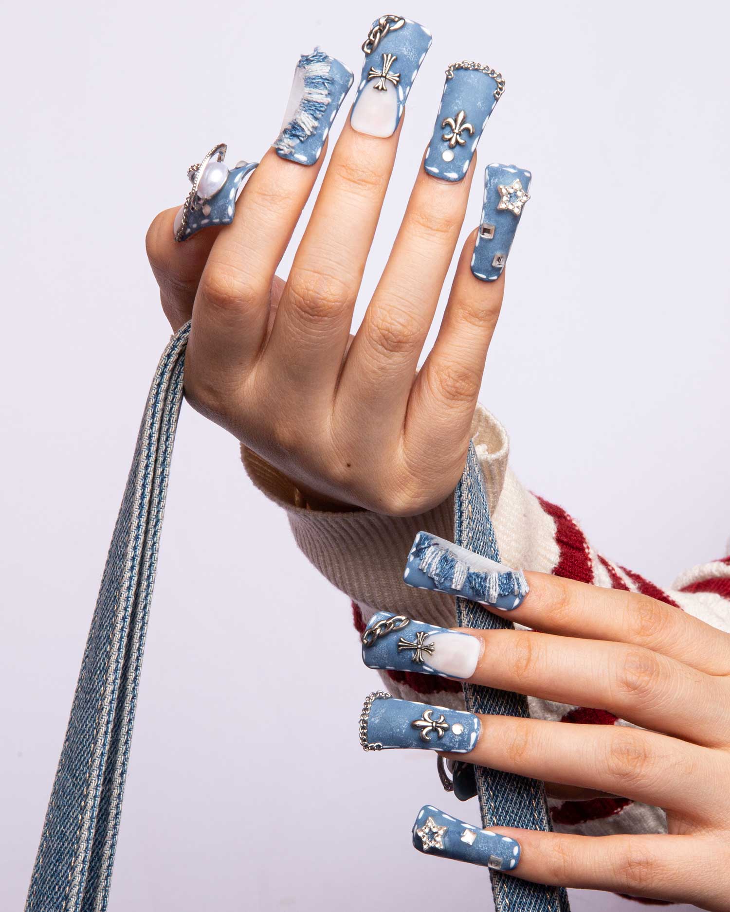 The Street Dancer Blue French Tip Handmade Nails 24pcs H61
