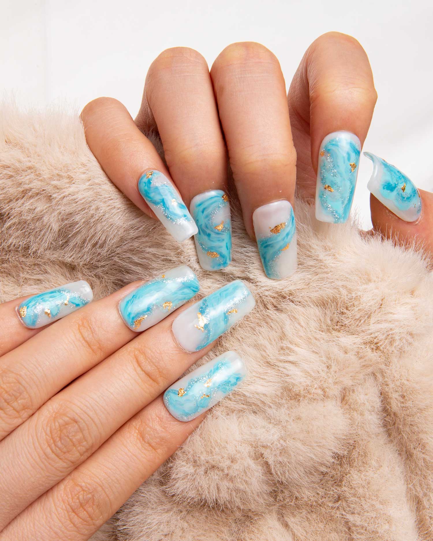 Blue Bay Wave Blue Handmade Square Nails H63 RTS