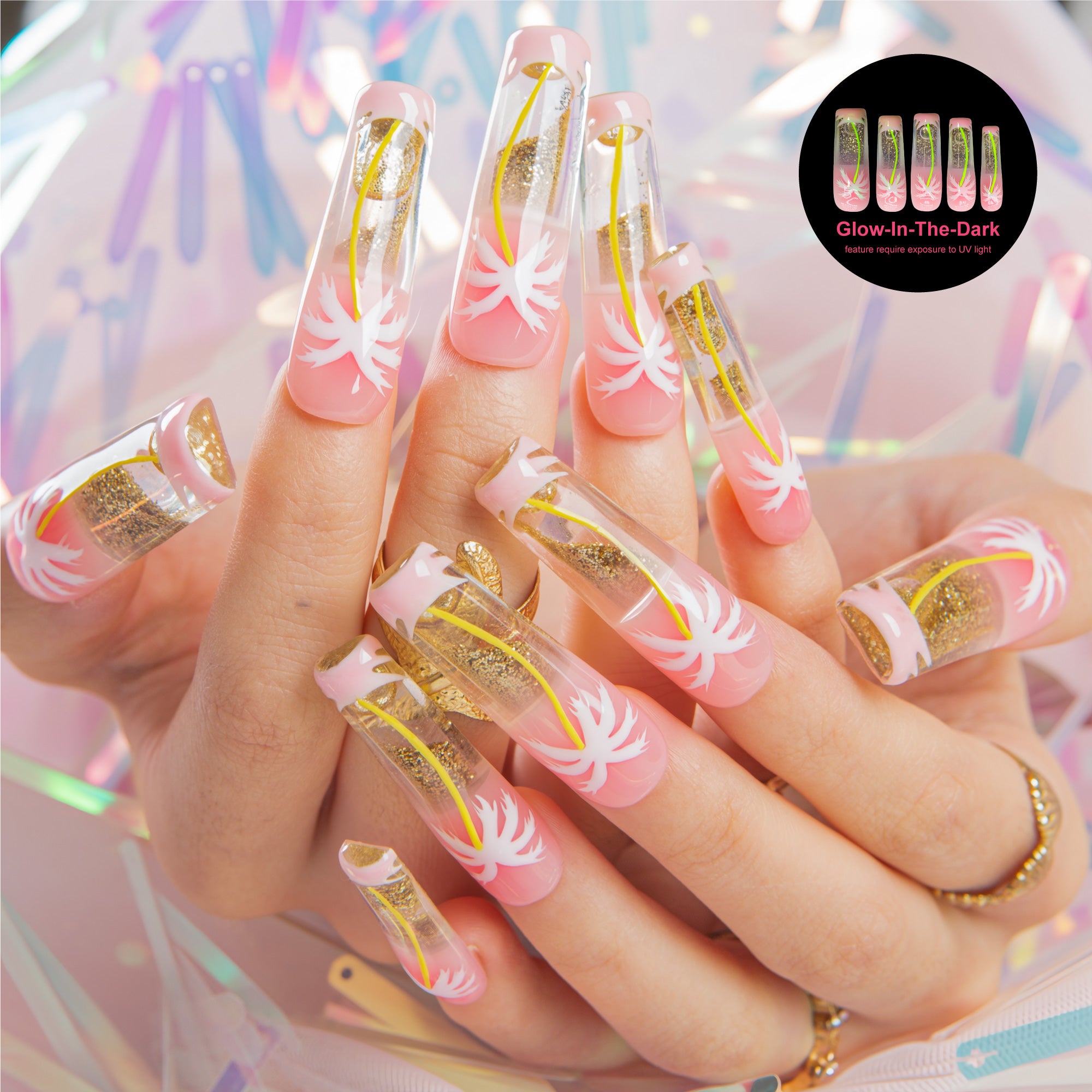 Golden Coast Handmade Fluid Glitter Nails GLOW IN THE DARK H679