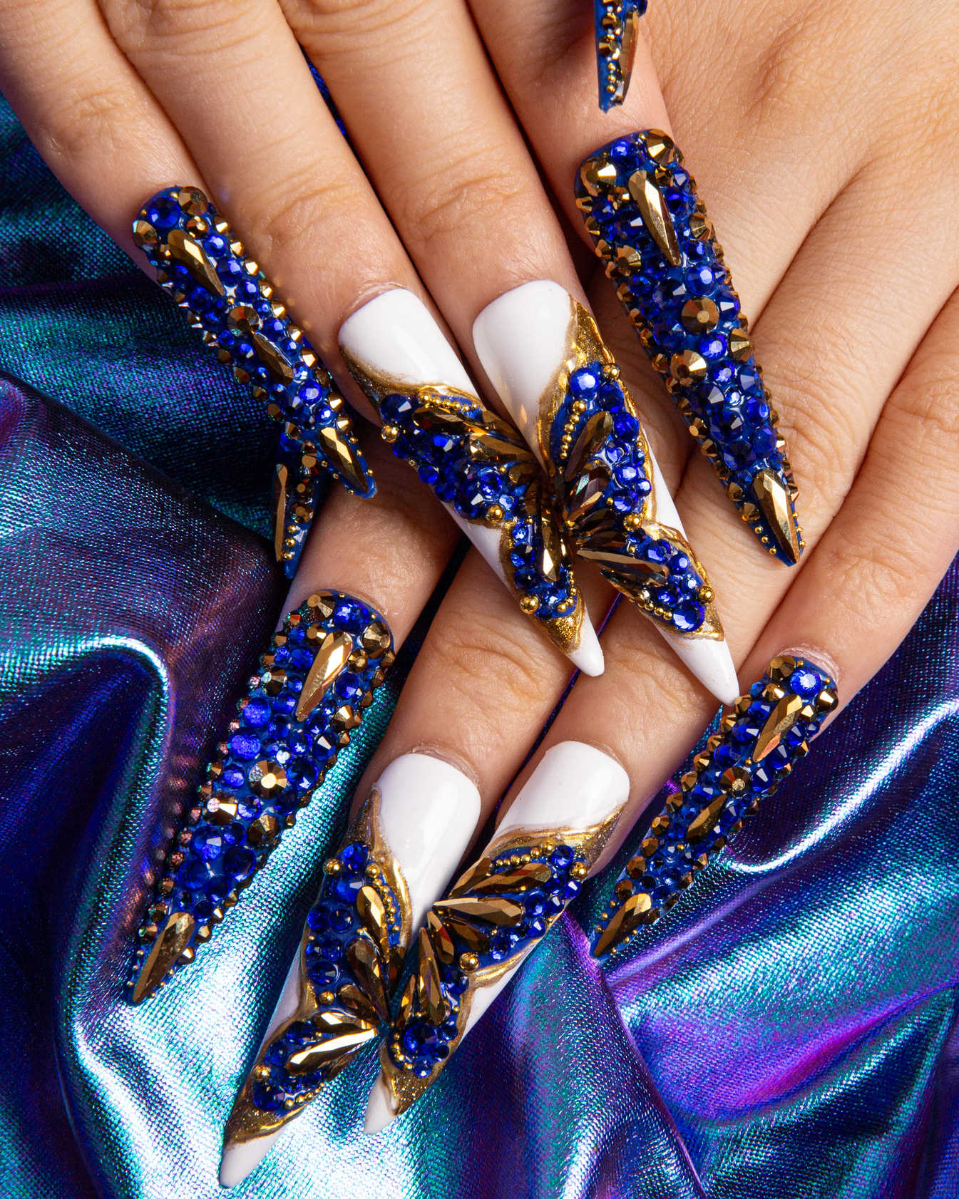 blue butterfly press on nails
