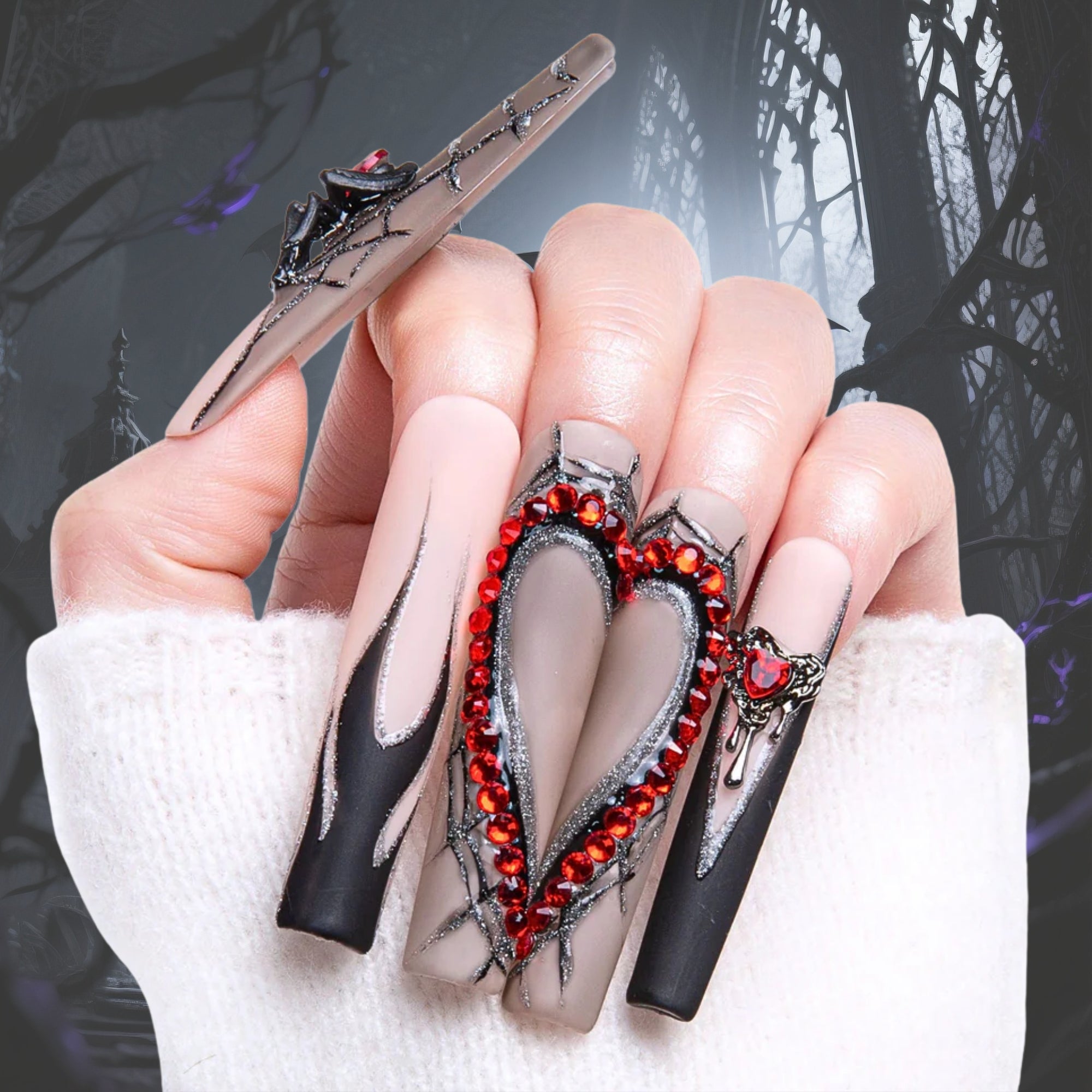 Midnight Spiderweb Handmade Nails H270
