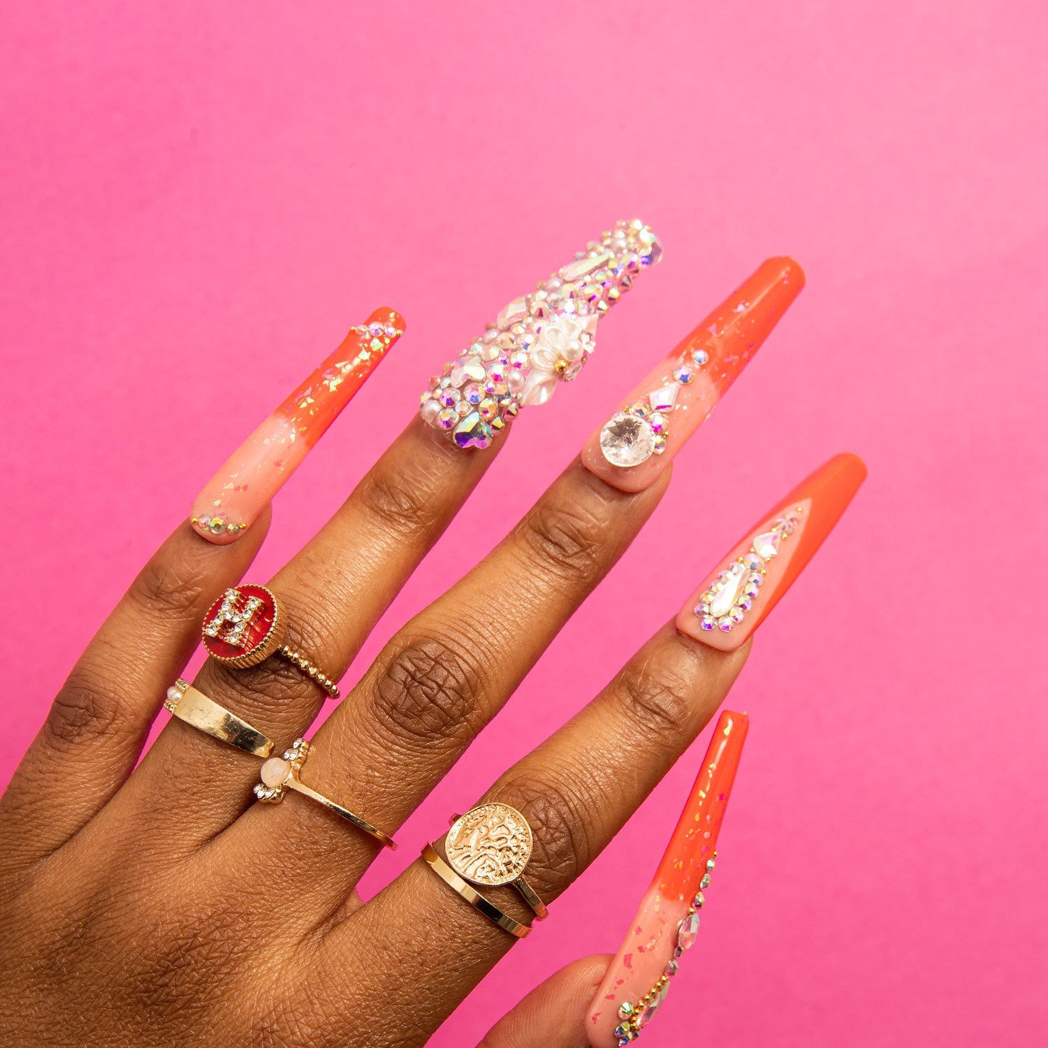 Sleeping Beauty coffin press on nails with rhinestones