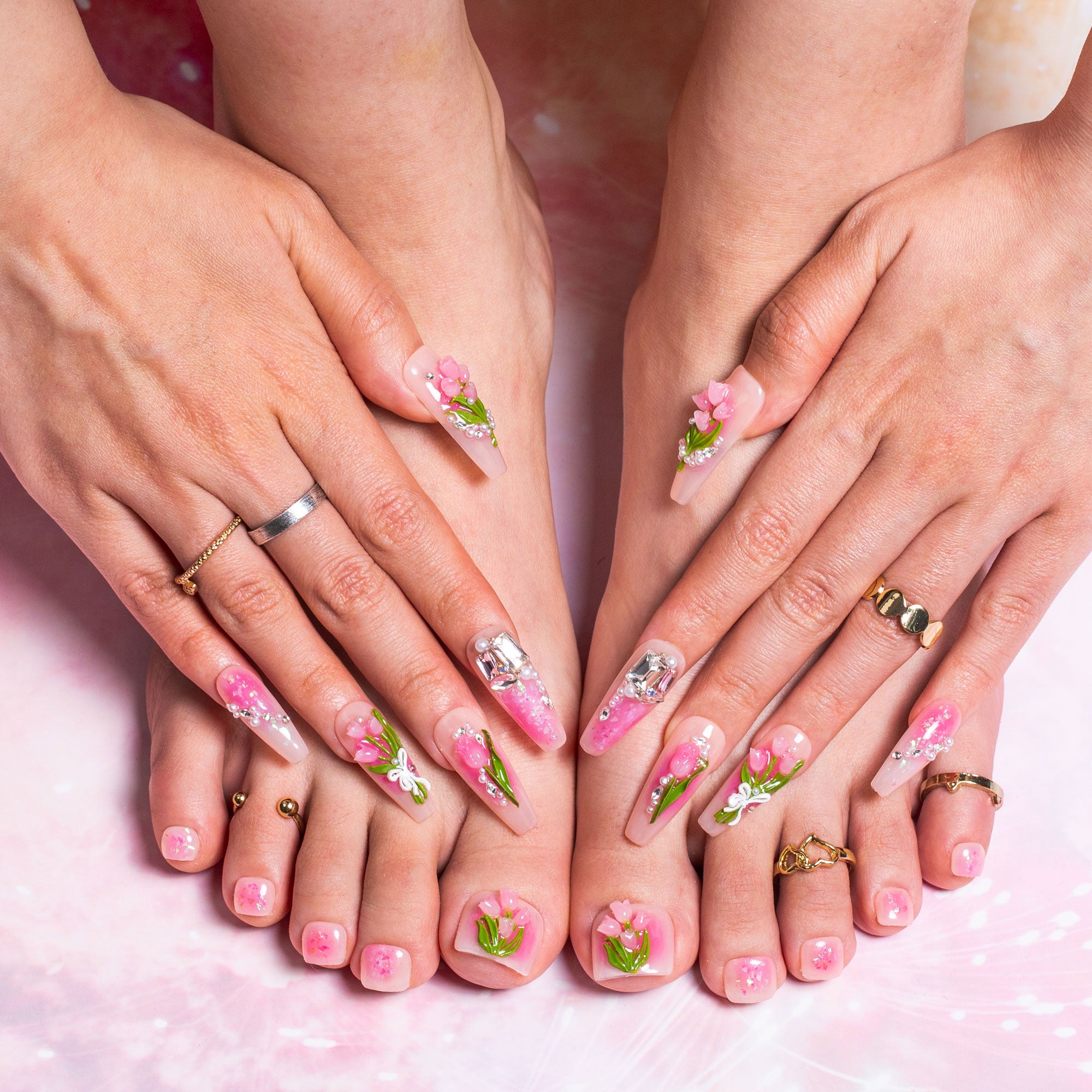 Blushing Tulips Combo Set Handmade Nails H459+T459