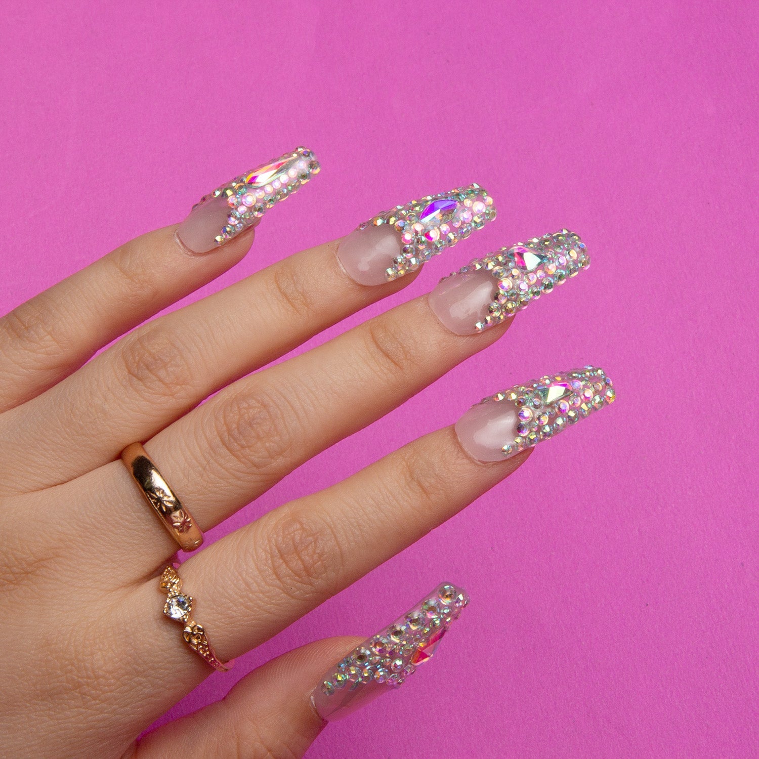 Angel's Tear Rhinestone Handmade Coffin Nails H48 RTS