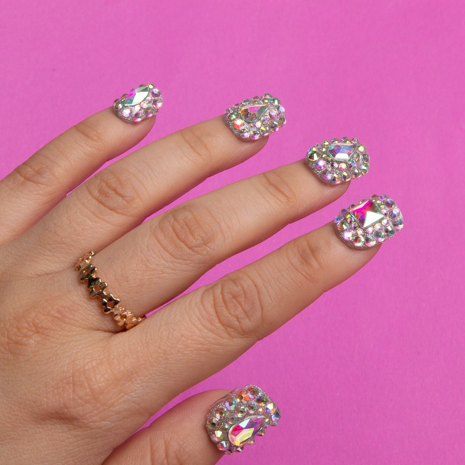 Eternal Stunning Rhinestone Square Press-on Nails on hand