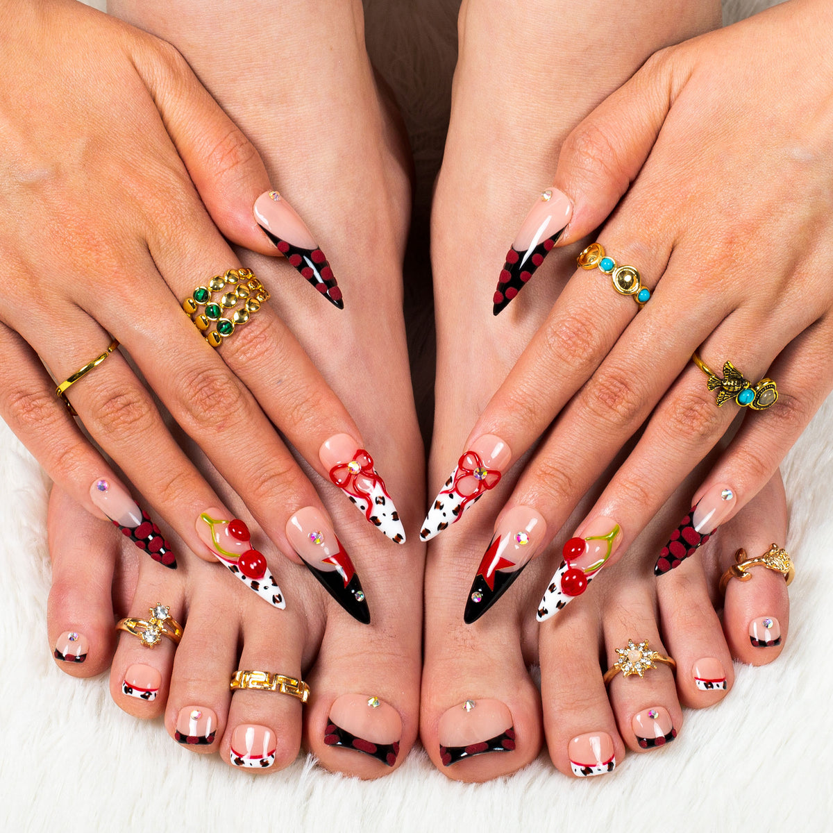Cherry Bombshell Combo Set Handmade Nails H467+T467