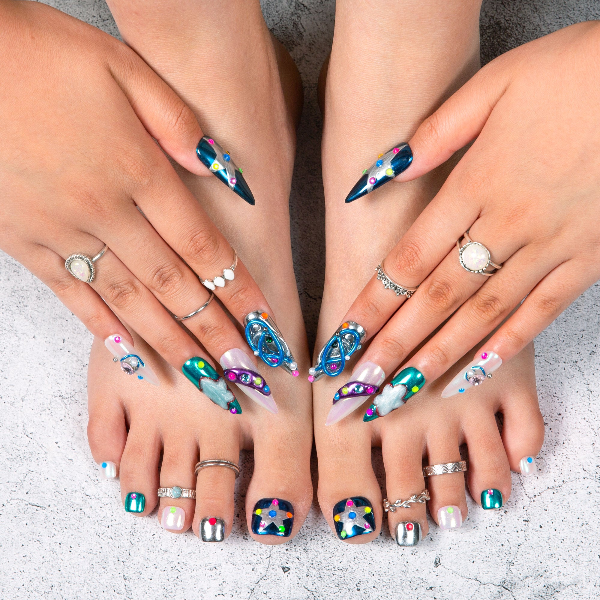 Nebula Noir Combo Set Handmade Nails H465+T465