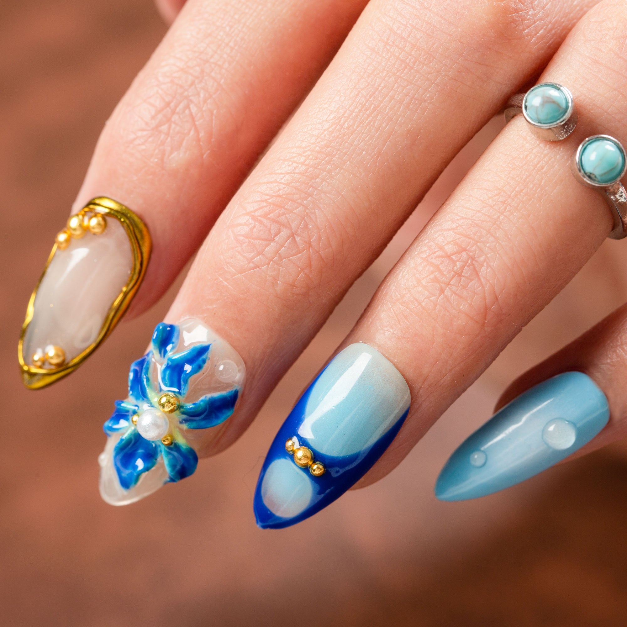 Azure Tide Handmade Almond Nails H500 RTS