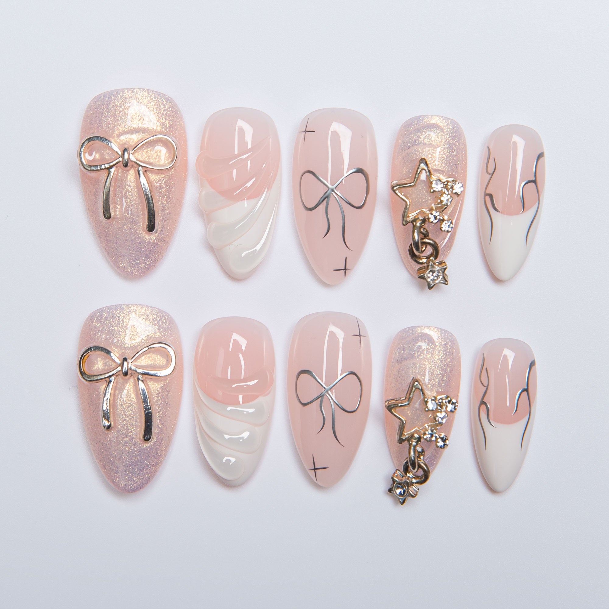 Dazzling Star French Tip Handmade Nails H294