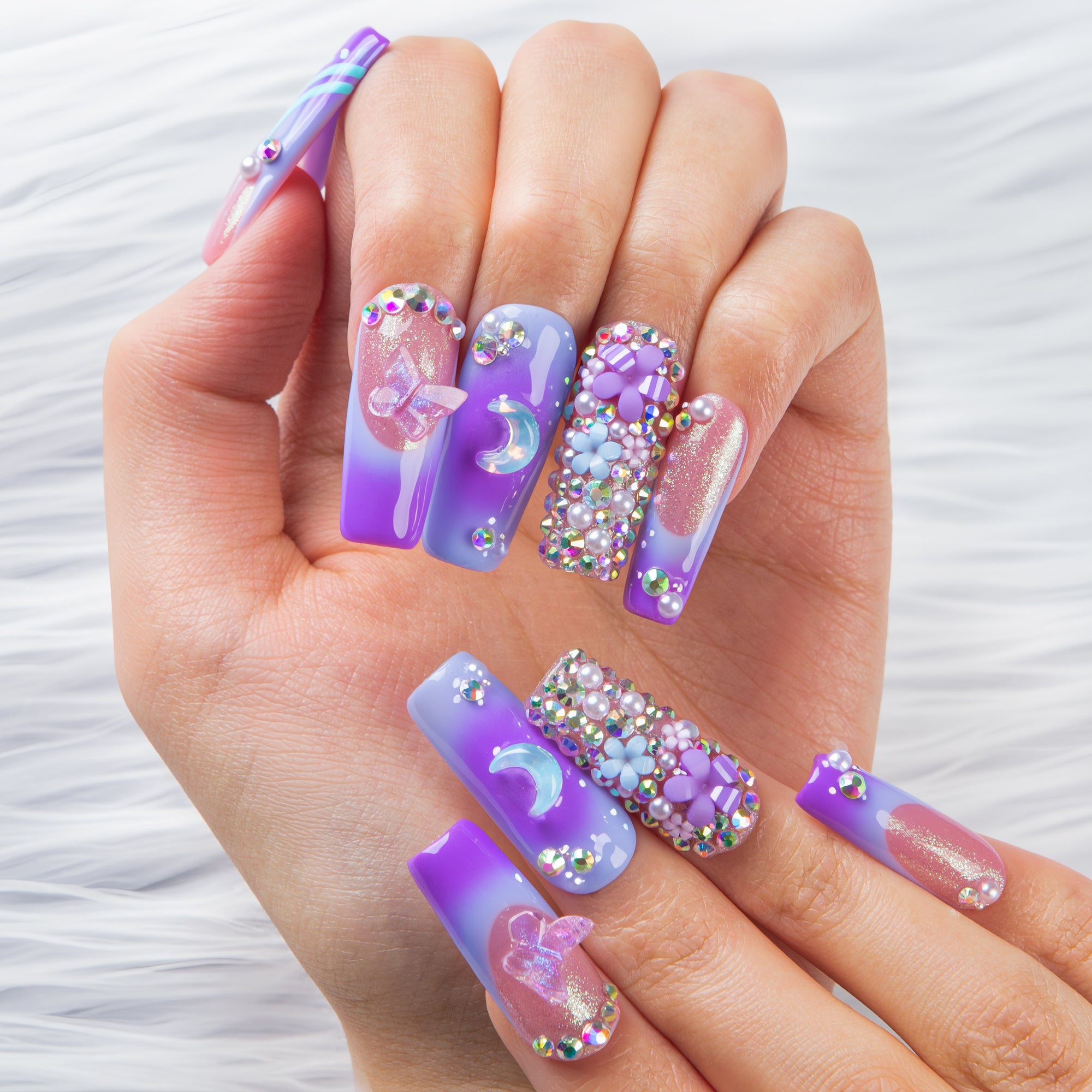 Lilac Stardust Handmade Nails H743