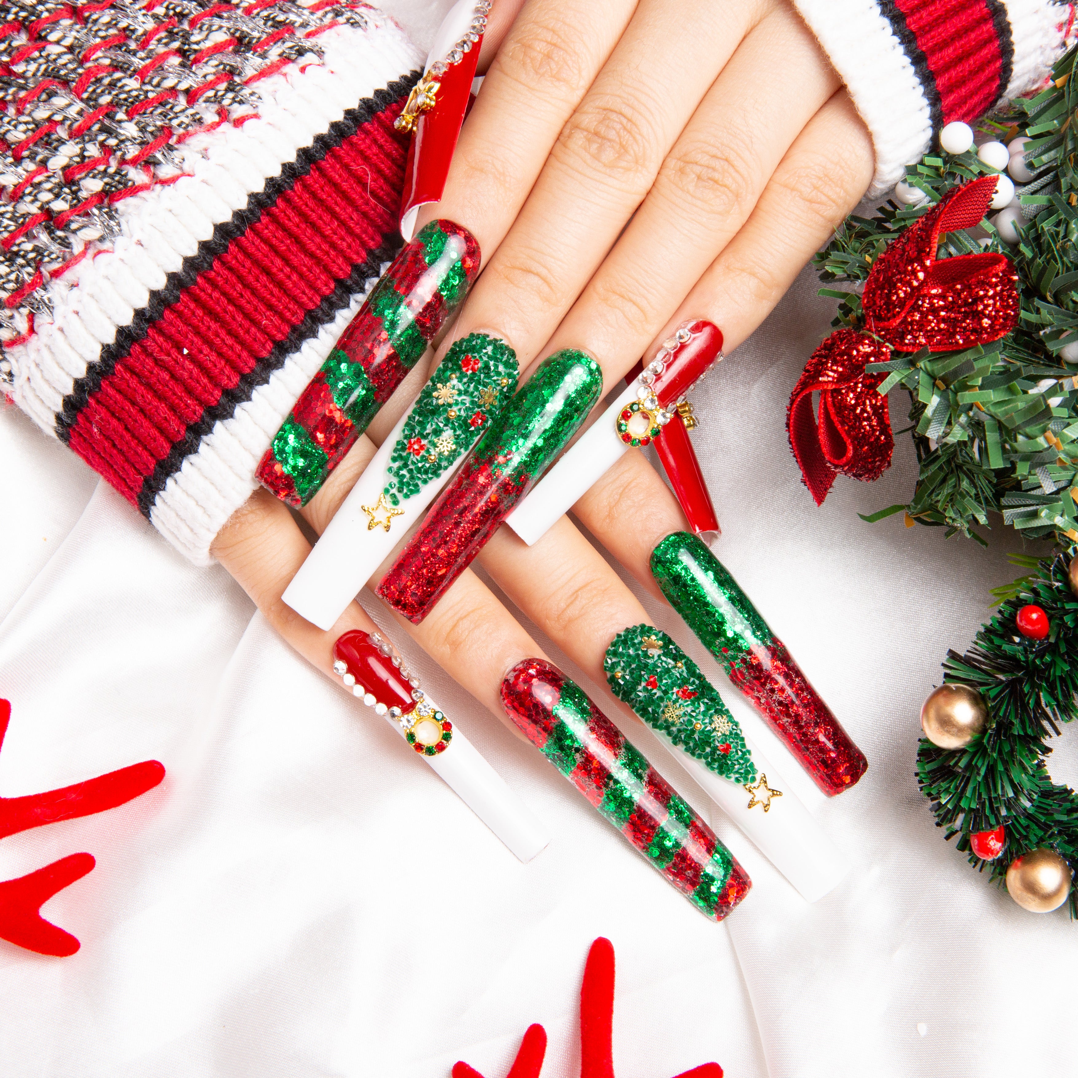Merry Christmas Handmade Nails 24pcs H78