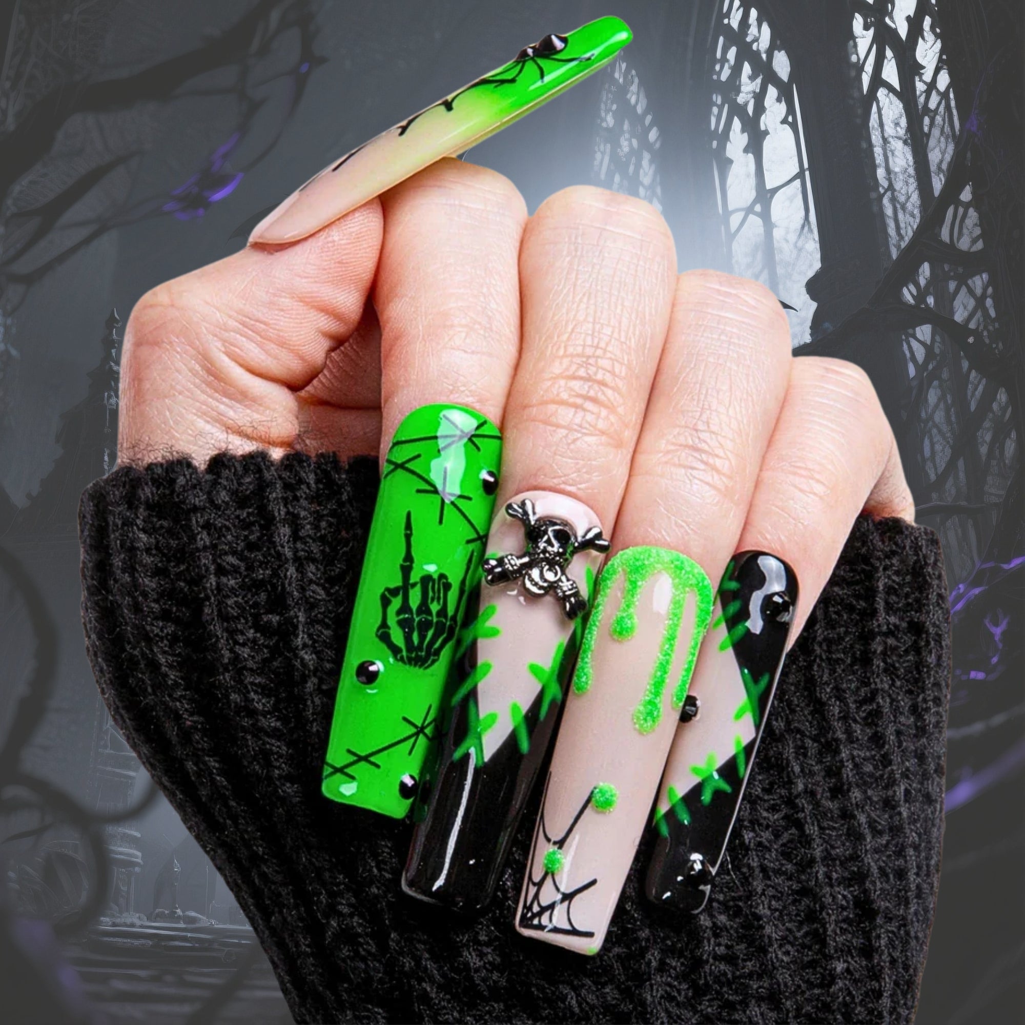 Luminous Lurker Handmade Nails GLOW IN THE DARK H339