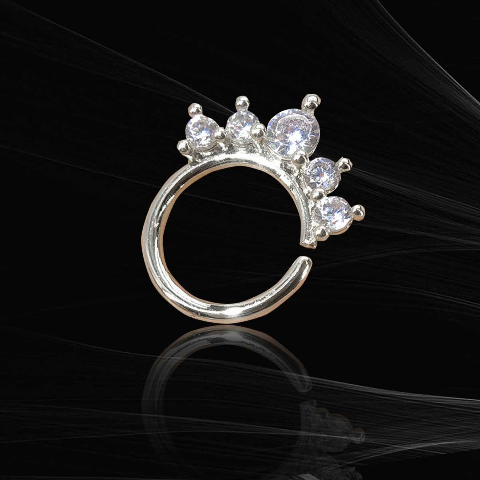 Nose Ring - Rhodium plated Zirconia - RTS