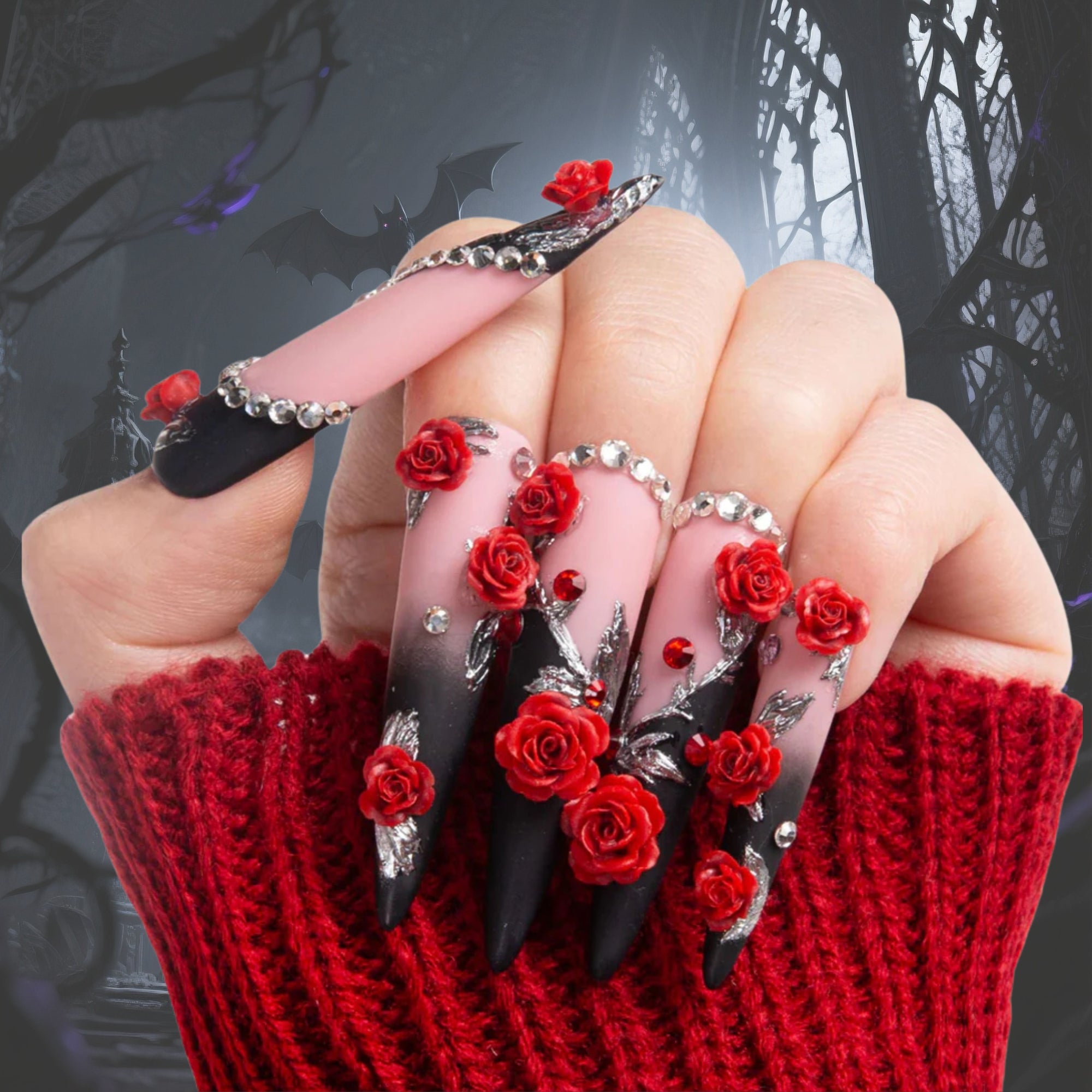 Scarlet Noir Handmade Nails H451