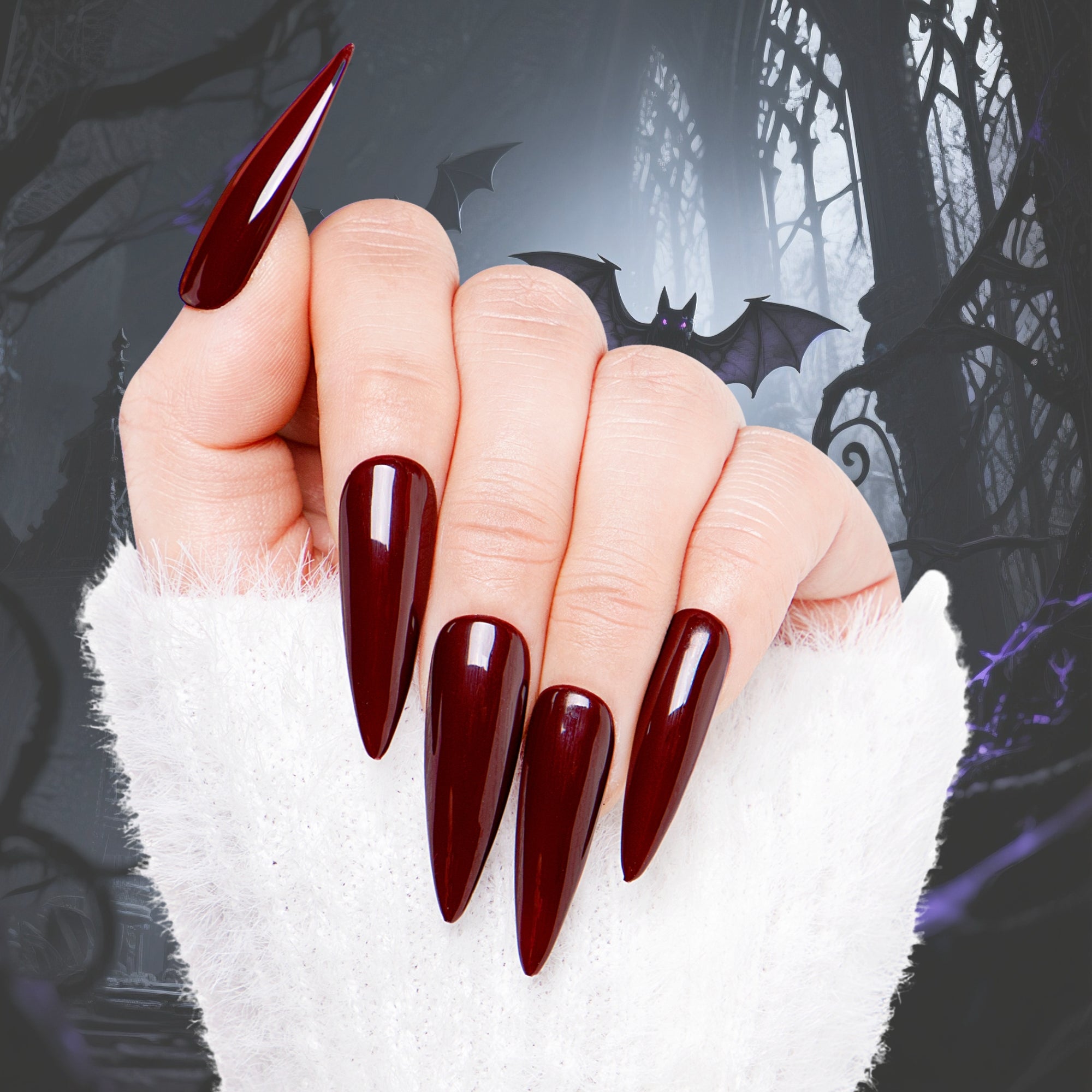 Burgundy Wine Pure Color Handmade Nails H8