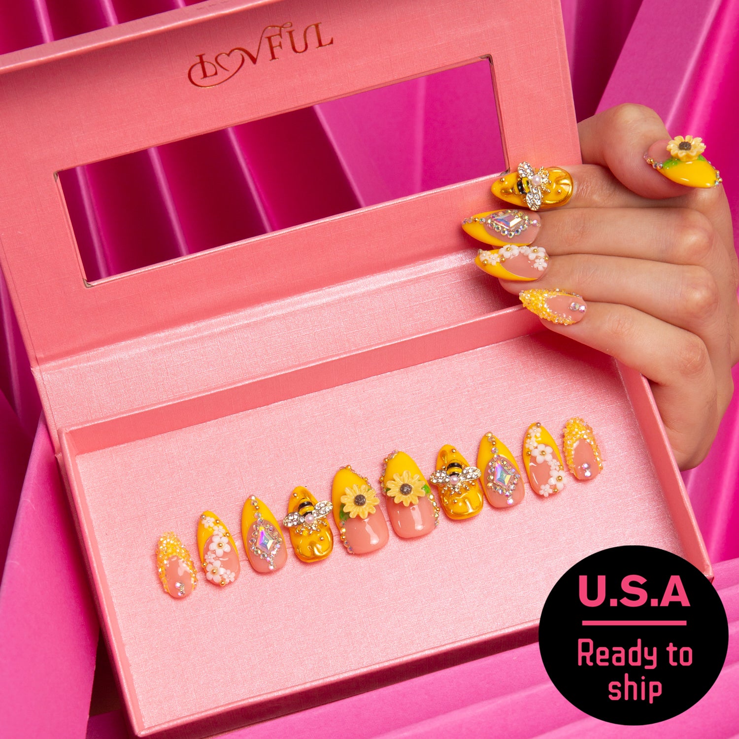Honey Bee Yellow Almond Nails - Ready to Ship