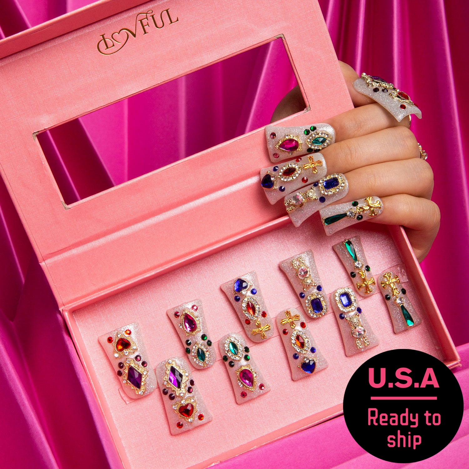 Treasure Trove Rhinestone Duck Nails H103 Ready to Ship