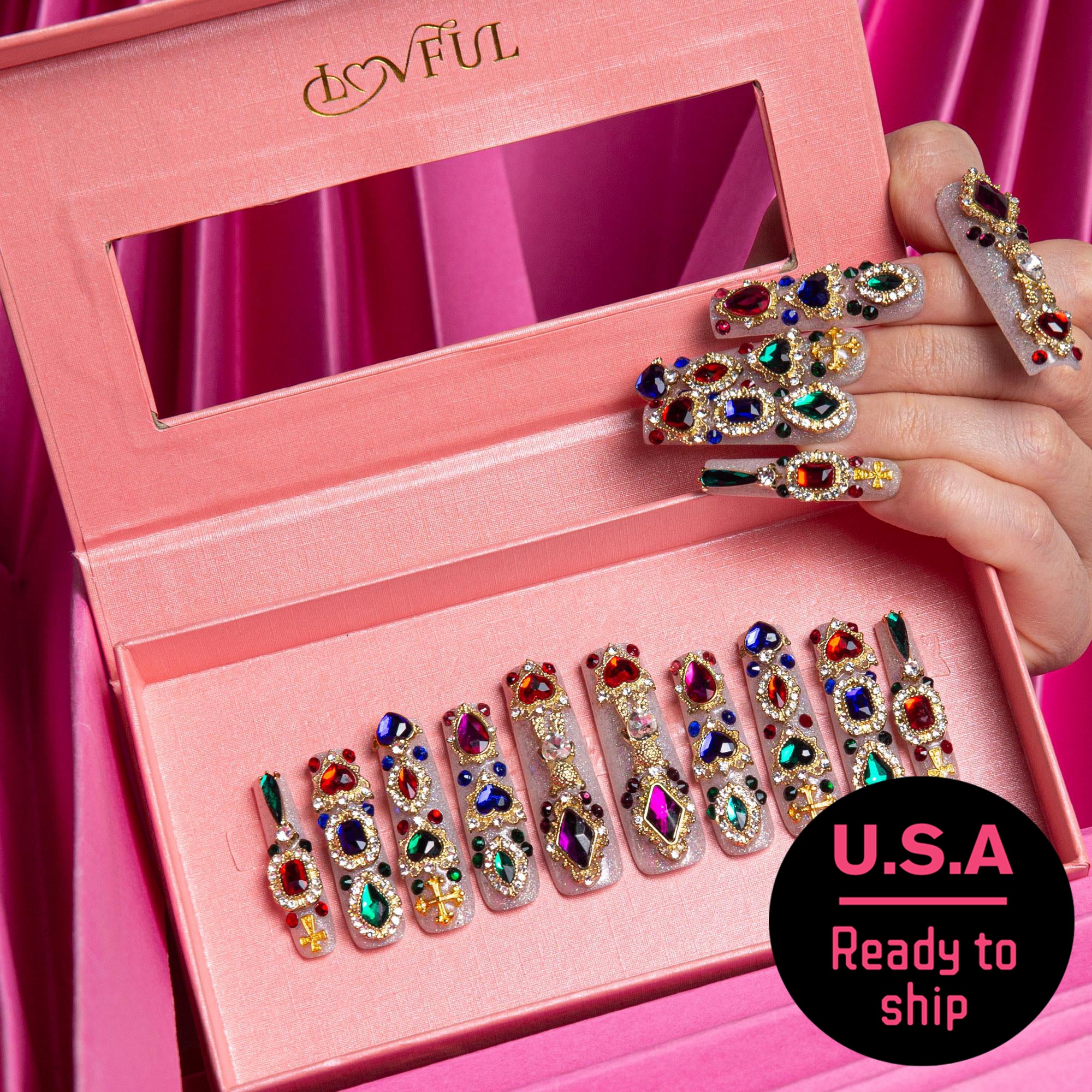 Treasure Trove Rhinestone Handmade Square Nails H103 RTS