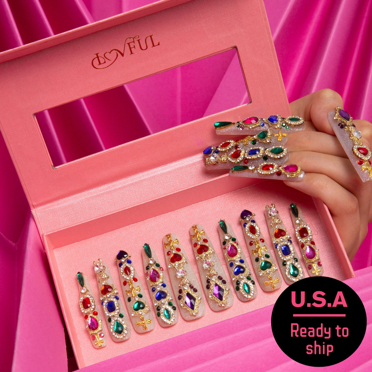 Treasure Trove Rhinestone Coffin Nails - Ready to Ship