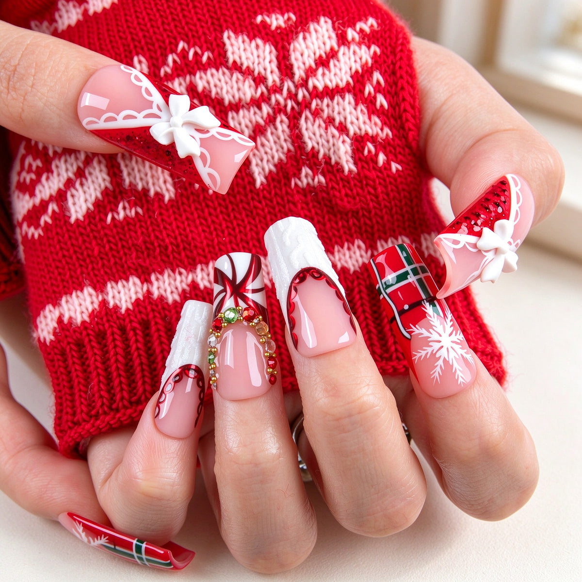 Ribbon Noel Handmade Nails H1031