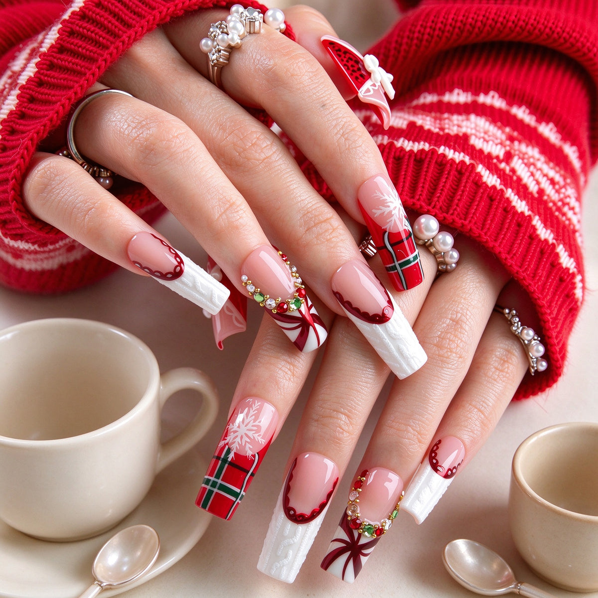 Ribbon Noel Handmade Nails H1031