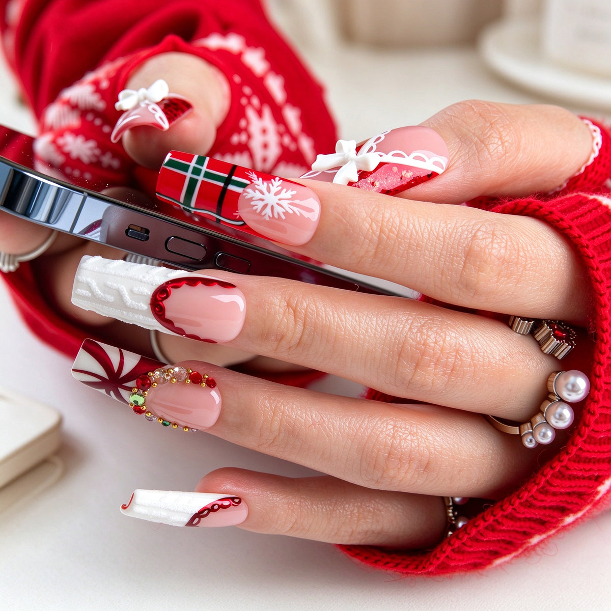 Ribbon Noel Handmade Nails H1031