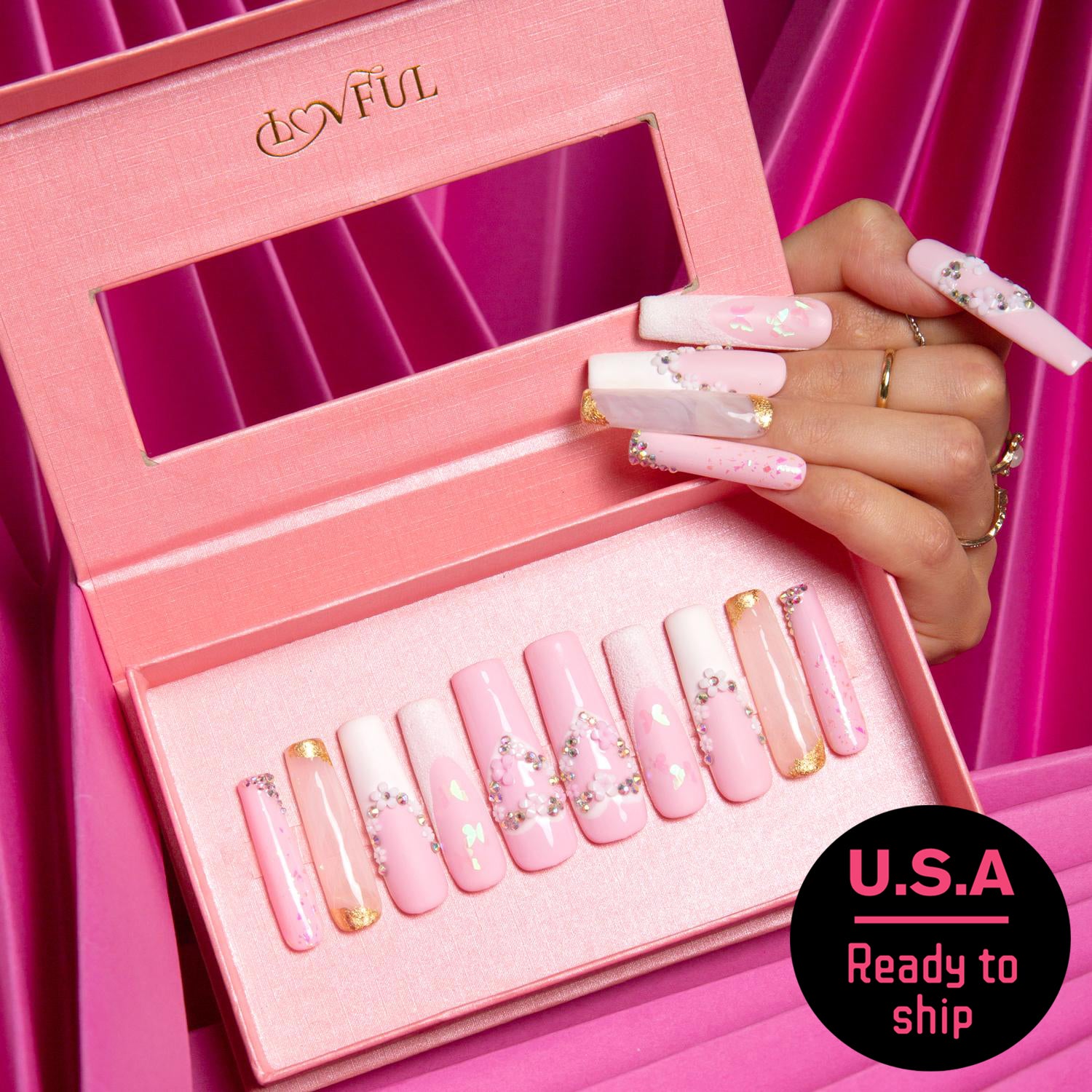 Sweet Dream Square Press-on Nails, Ready to Ship
