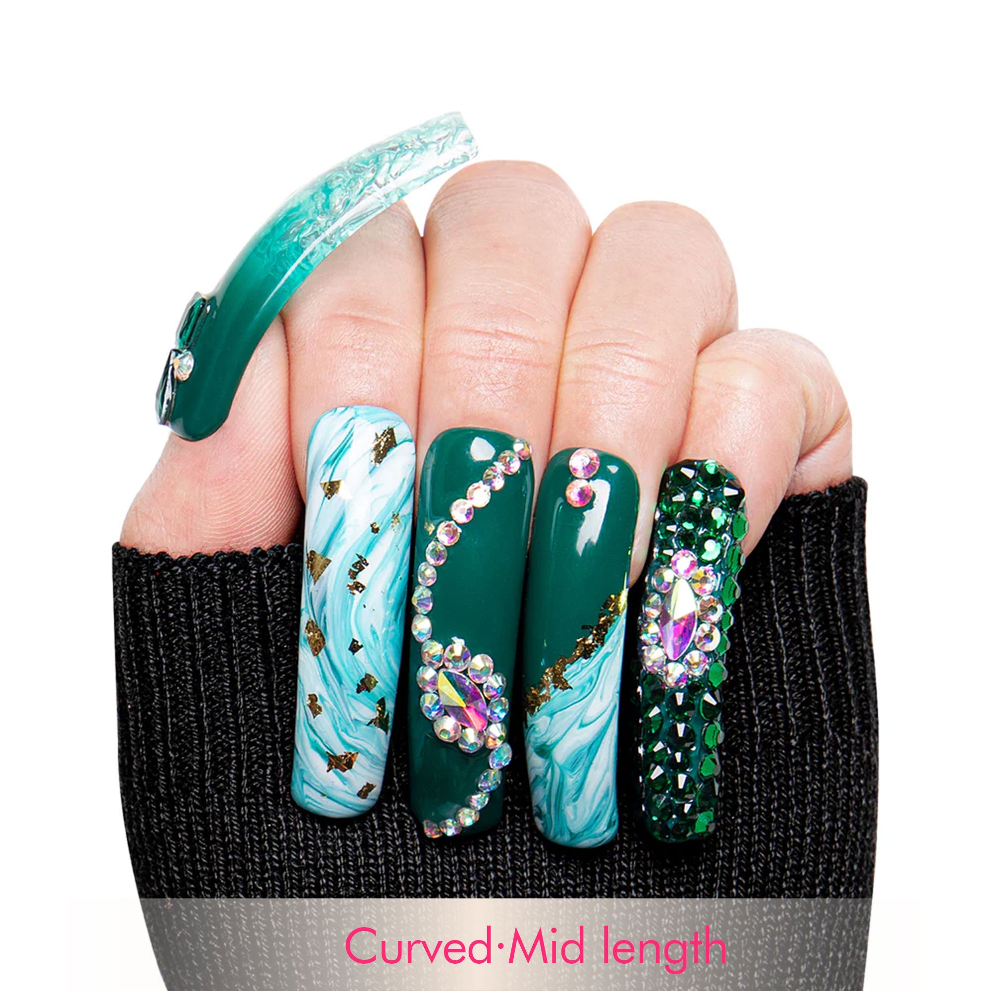 Emerald Envy Blue Handmade Nails H109