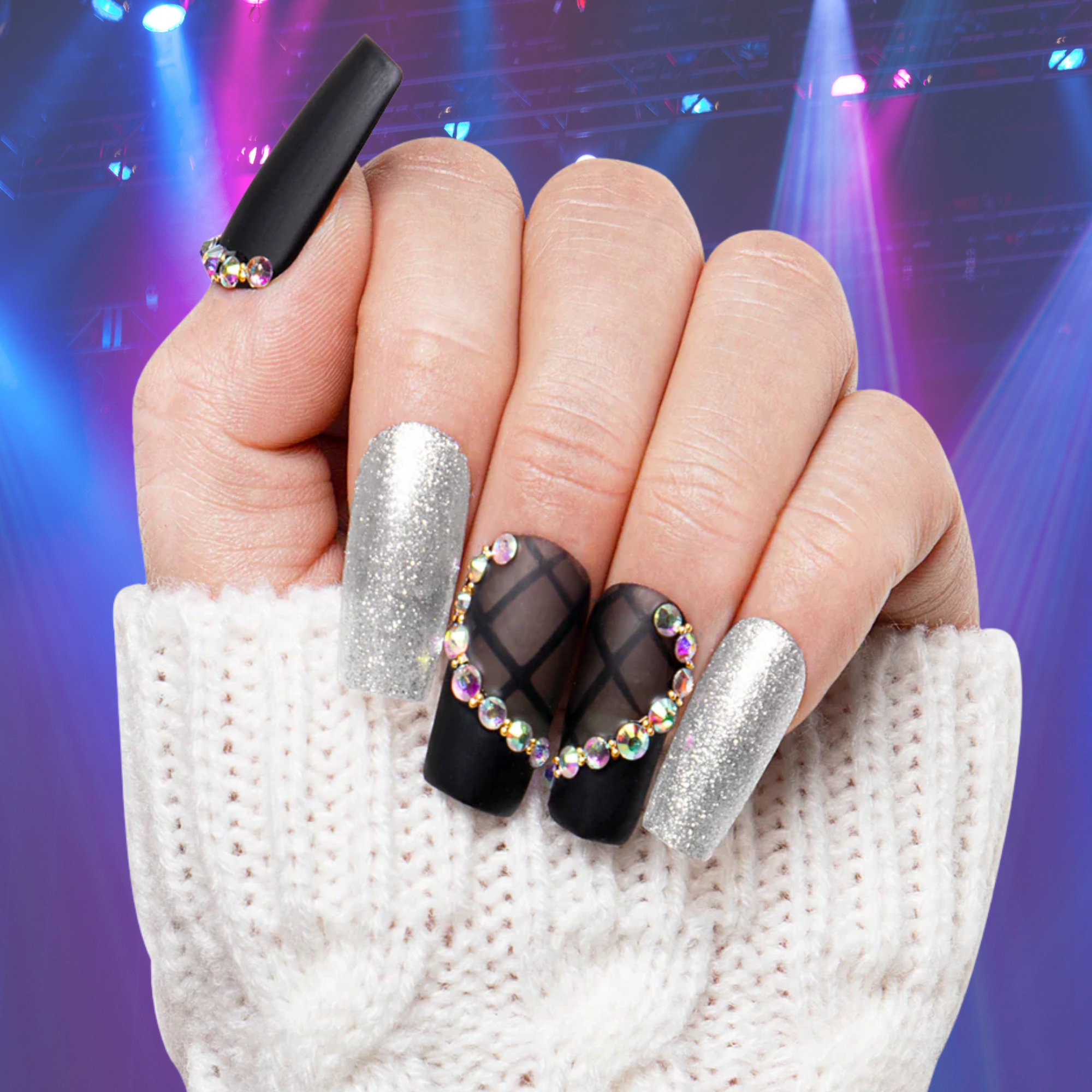 Black Lace Handmade Nails H114