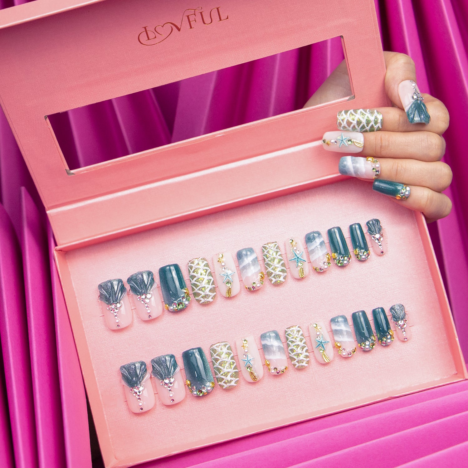 Surfing Girls Blue Press-on Nails H119