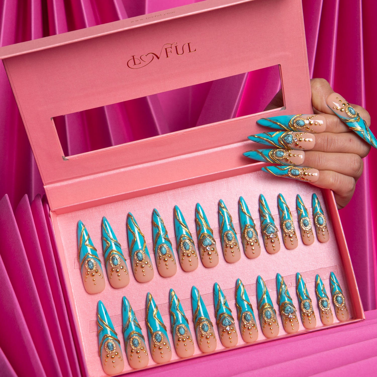 Turquoise Blue French Tip Press On Nails