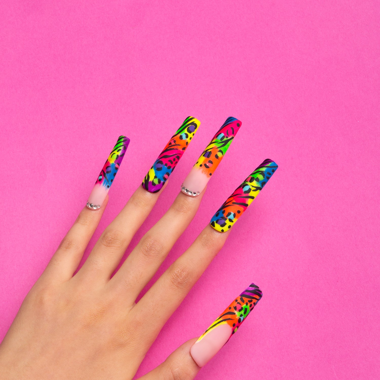 Colorful leopard print Illusion press-on nails
