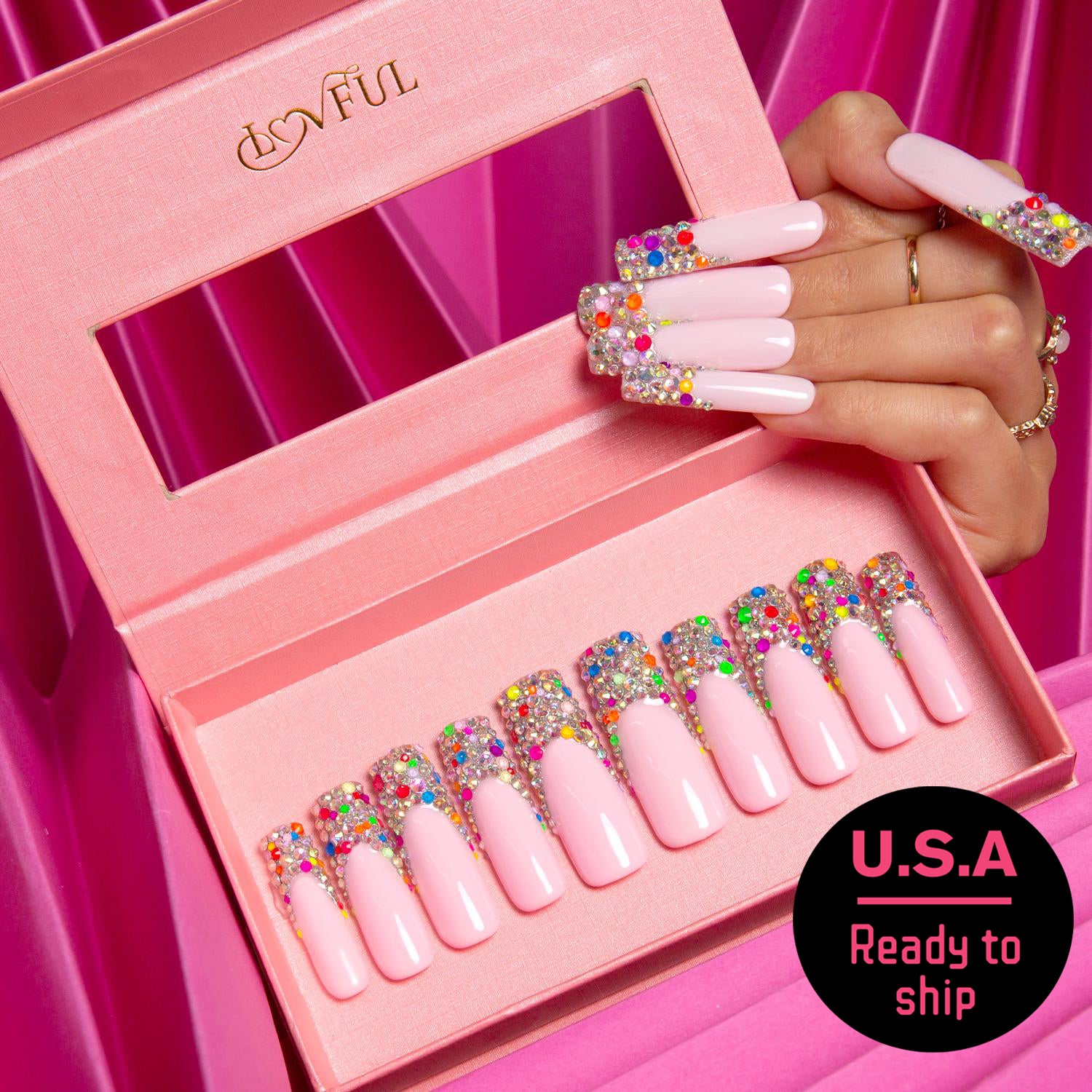 Jelly Bean Press On Nails - Ready to ship, Square Shape, USA