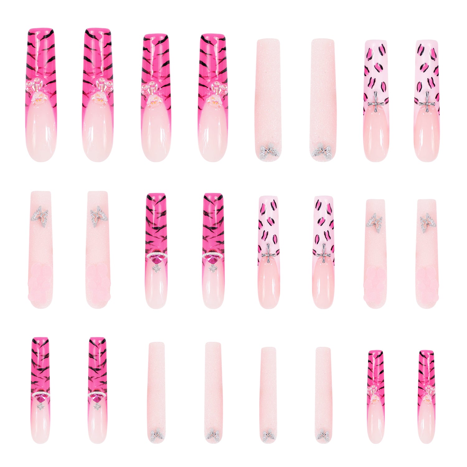 Safari Love Pink Handmade Nails 24pcs H128